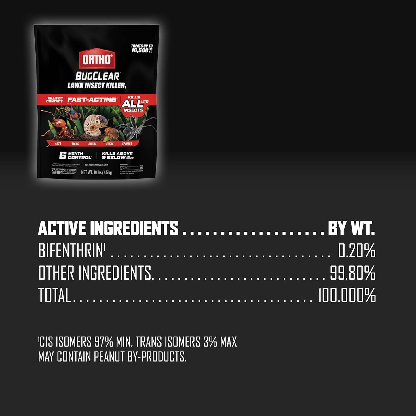 Ortho BugClear Lawn Insect Killer1, Kills Ants, Spiders, Ticks, Fleas, Armyworms and Grubs, Treats up to 16,500 sq. ft., 10 lb.