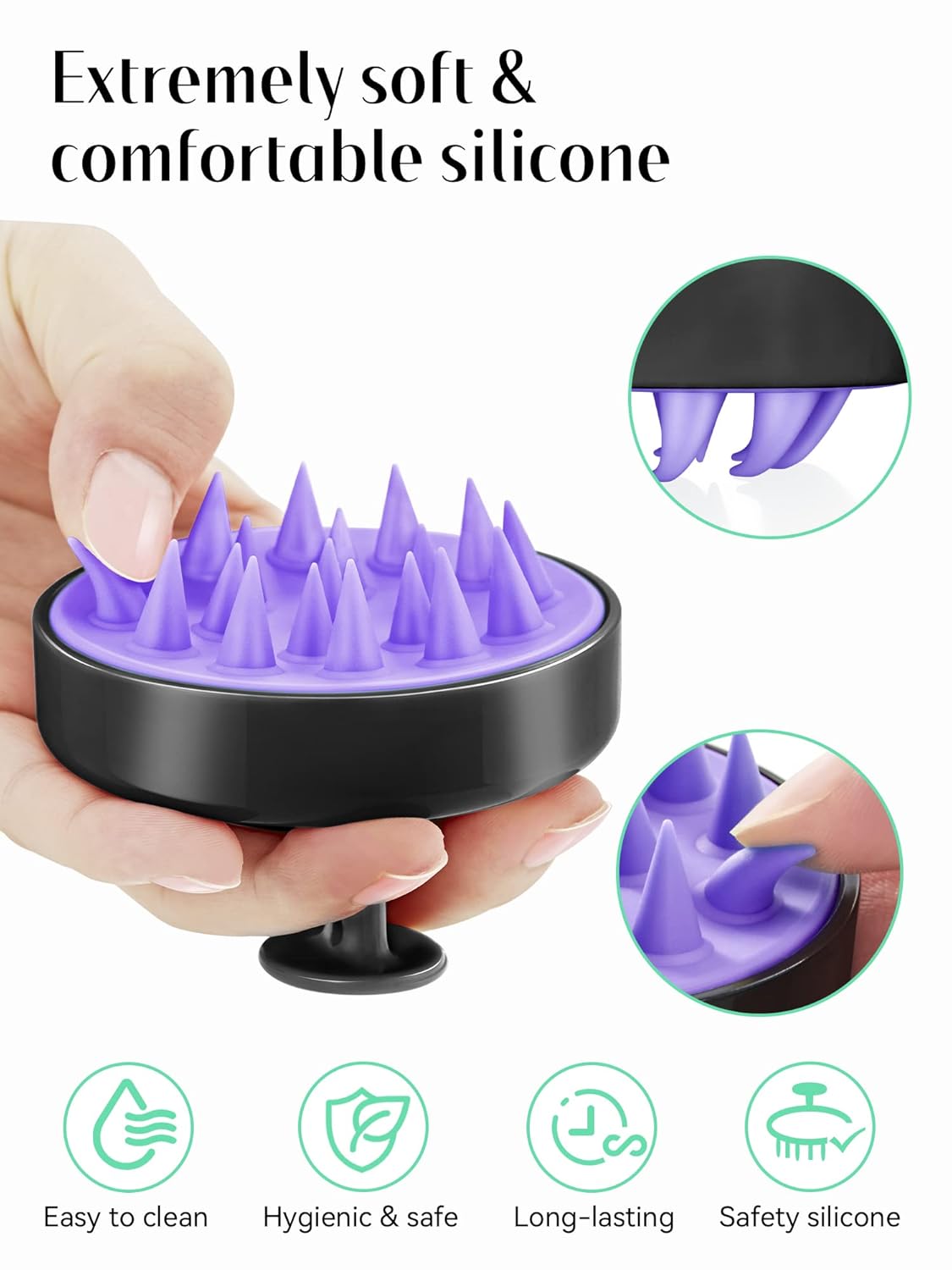 HEETA Scalp Massager Hair Growth, Soft Silicone Scalp Scrubber Shampoo Brush for Exfoliation, Dandruff Removal Head Massage Stress Relax, Wet & Dry Use for Thick Thin Curly Hair Care, Black