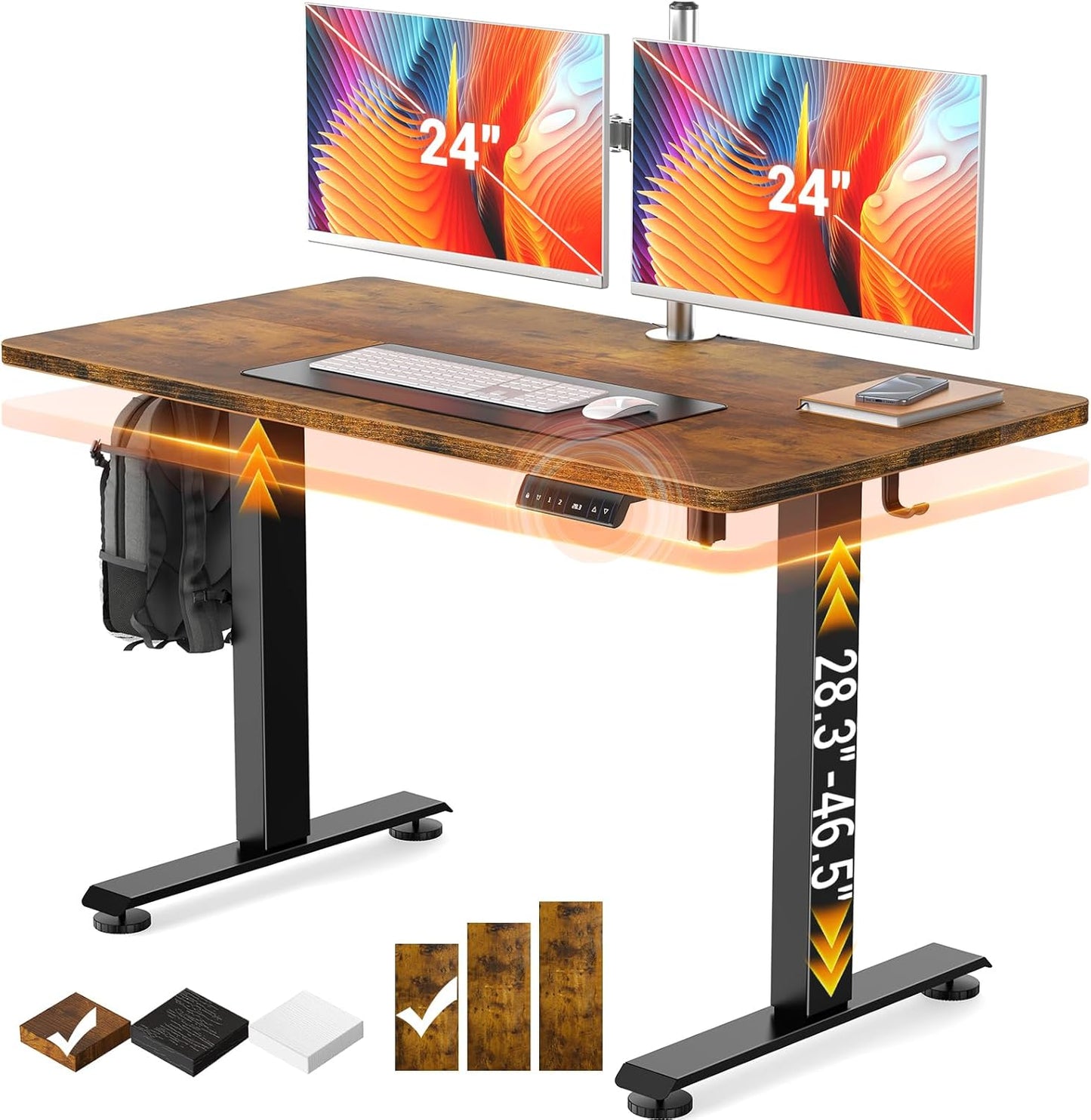 Veken 47.2" Standing Desk, Adjustable Height Office Desk with Wood Desktop, Computer Table for Home Work, Study and Gaming, Small Spaces, Modern Furniture,Brown