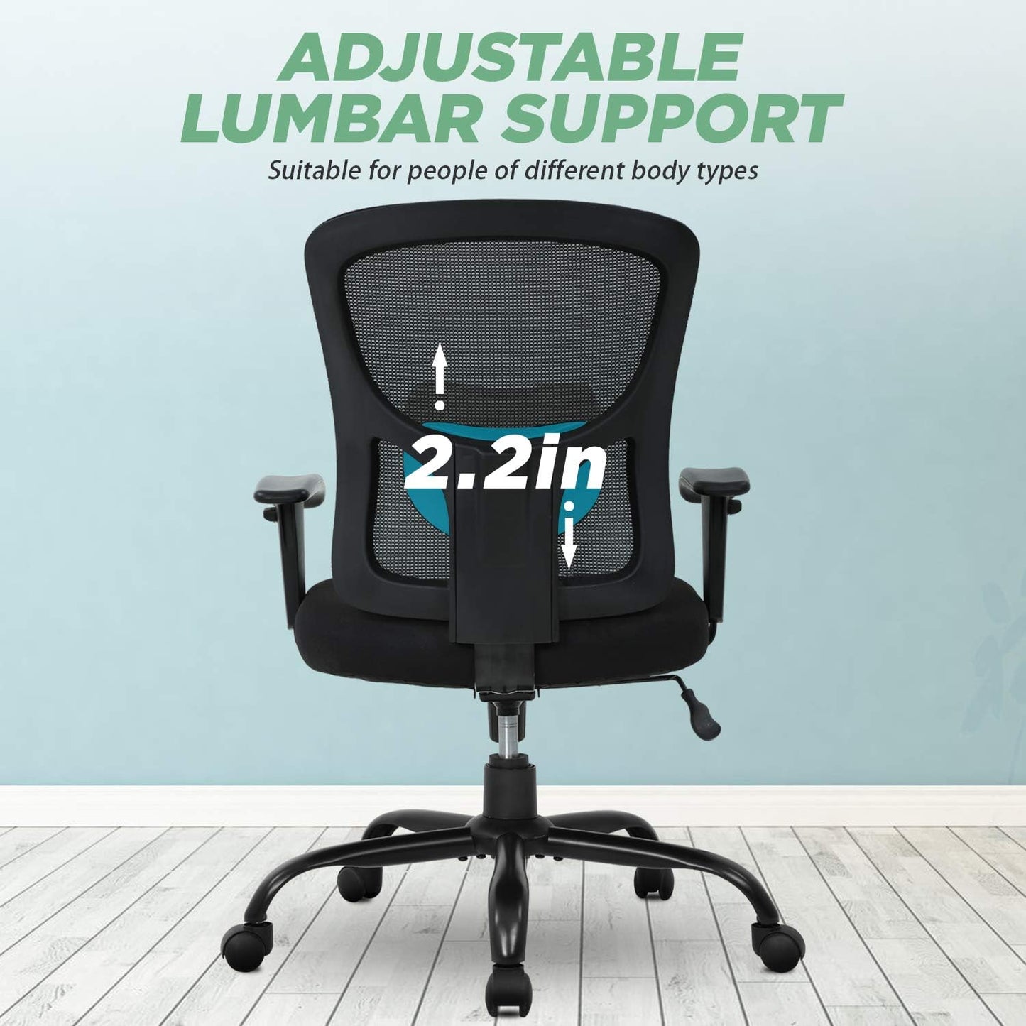 BestOffice Big and Tall Office Chair 500lbs Desk Chair Mesh Computer Chair with Lumbar Support Wide Seat High Back Task Executive Ergonomic Chair for Home Office (Black)