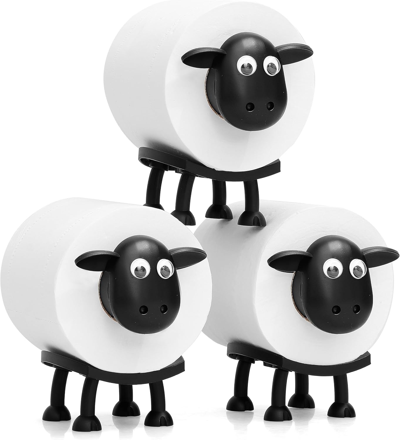 VELENTI Sheep Toilet Roll Holder - Funny Toilet Paper Holder Free Standing Bathroom Set - 3D Printed Black Sheep Loo Roll Holder - Hilarious Tissue Paper Roll Storage - Cute Bathroom Decor - Set of 3