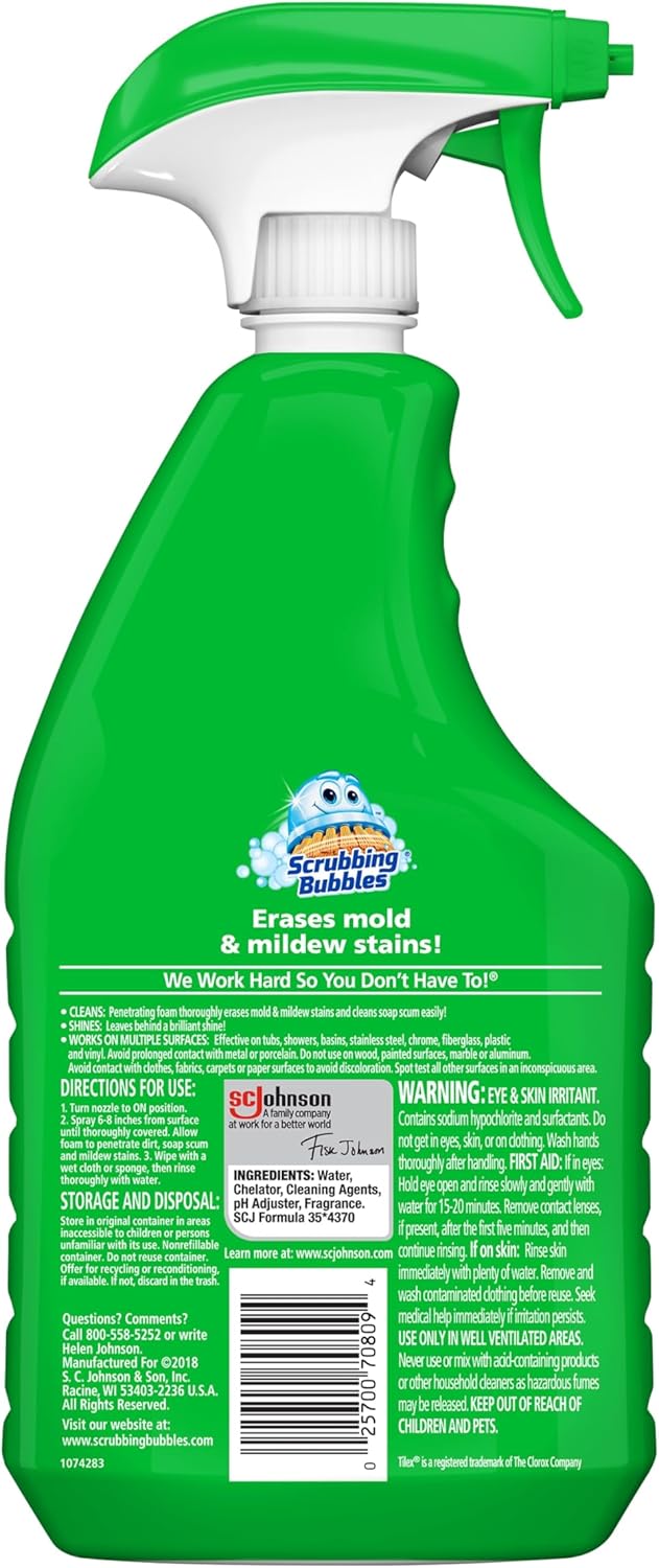 Scrubbing Bubbles Foaming Bleach Bathroom and Shower Cleaner Disinfectant Spray, Helps Erase Mold & Mildew, 32oz
