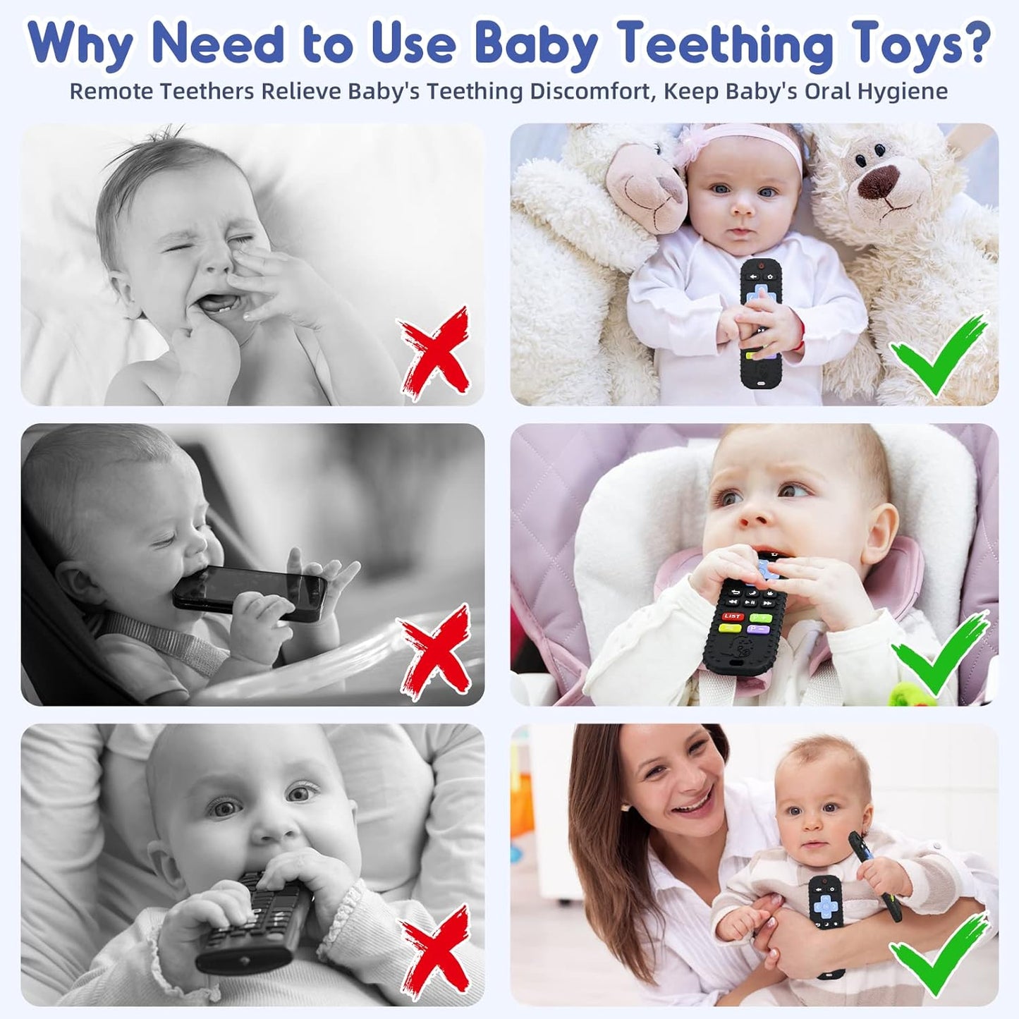 Teething Relief Teethers Toys for Babies 3-6-12 Months Gifts, Food Grade Silicone Sensory Baby Remote Control Teether Bath Toy for Newborn Infant Boy Girl Autism Birthday Gift, Black