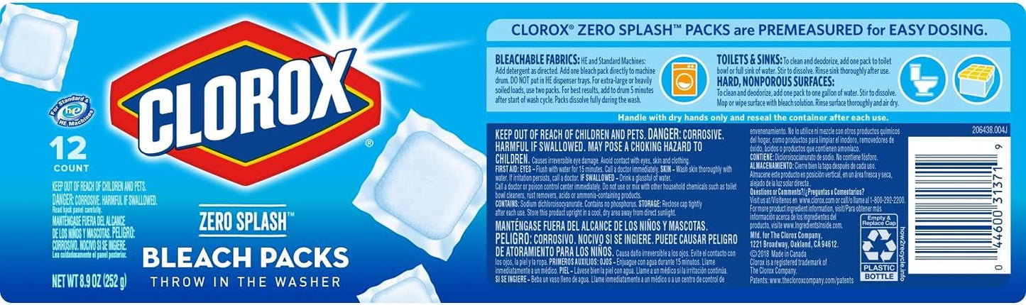Clorox Zero Splash Bleach Packs - Laundry Pods, 4 Pack