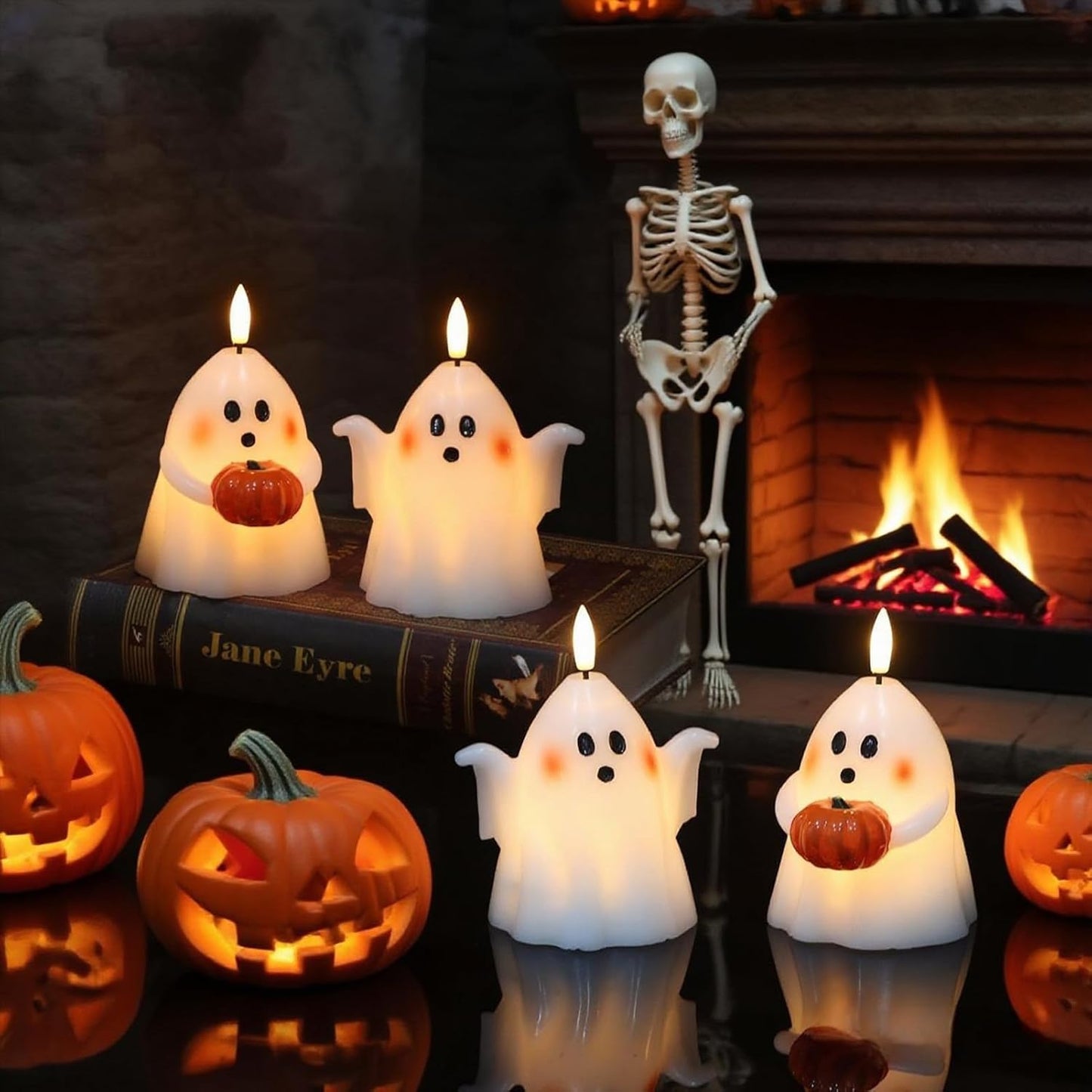 Wondise Halloween Flameless Candles with 6hrs Timer Spooky Ghost, Battery Operated Candles Halloween 3D Flickering Wick Real Wax 2 Packs Halloween Candles for Halloween Decoration Gift (D 3.5" x H 5"