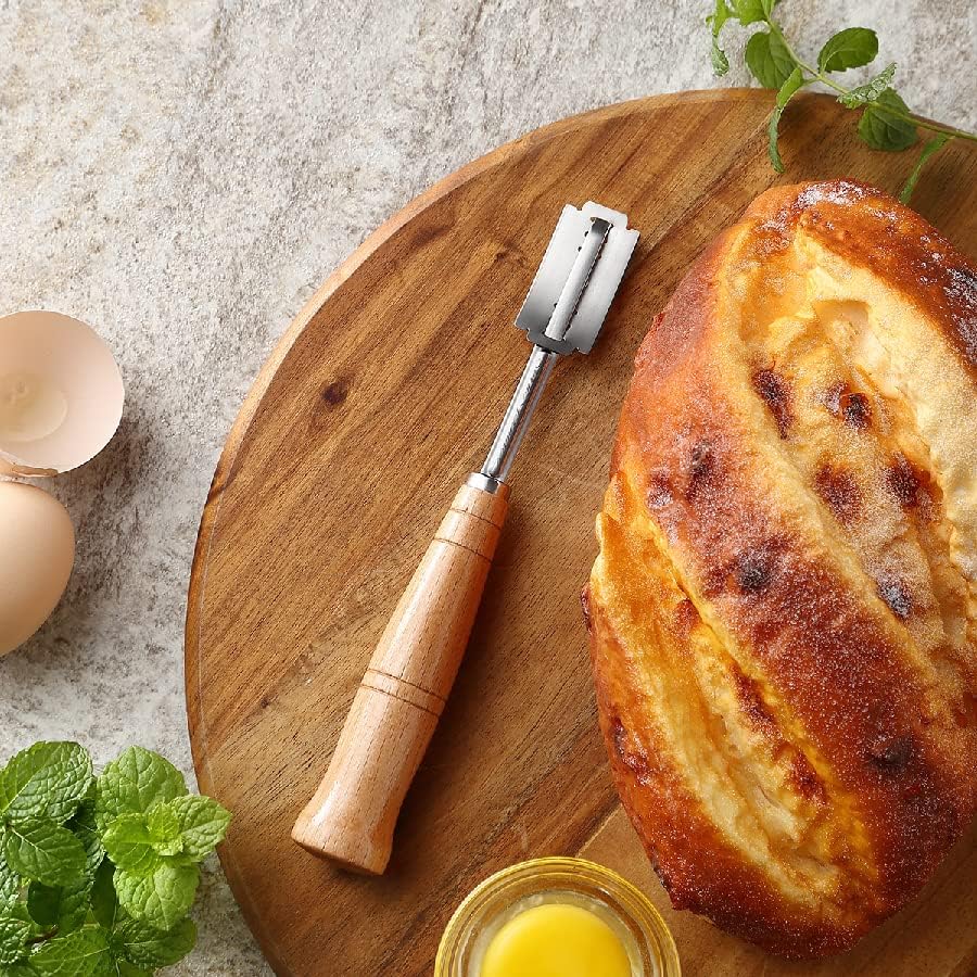 "SAINT GERMAIN Premium Hand Crafted Bread Lame for Dough Scoring Knife, Lame Bread Tool for Sourdough Bread Slashing with 10 Blades Included with Replacement with Authentic Leather Protector Cover"