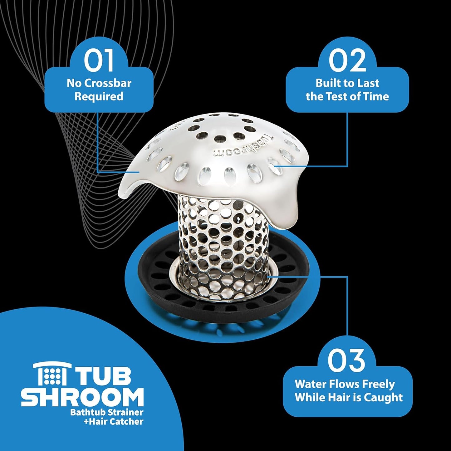 TubShroom Ultra Revolutionary Bath Tub Drain Protector Hair Catcher/Strainer/Snare Stainless Steel, Single Pack