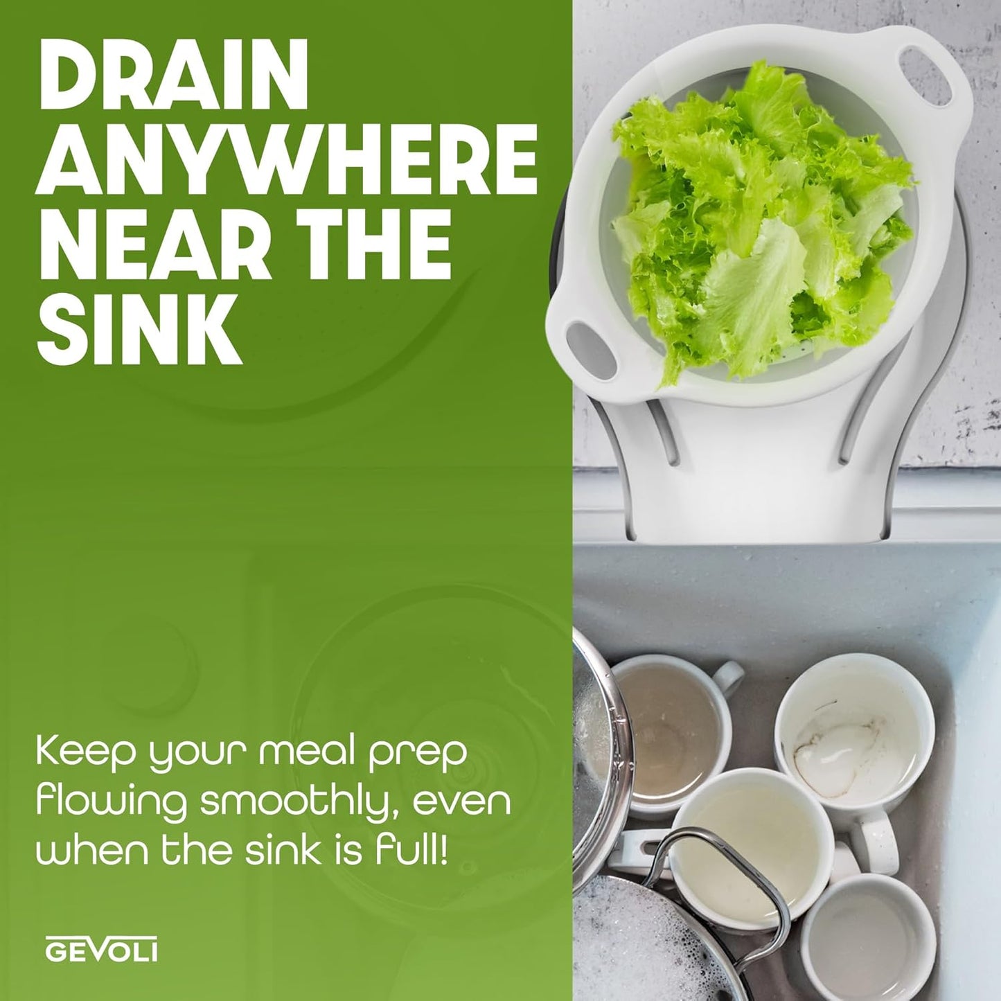 Collapsible Colanders (3 Pack Set) Food Strainers with Over-Sink Water Draining Base for Pasta Fruits and Vegetables (Patent Pending) White (3 Sizes, 3QT, 4QT and 5 Quart)