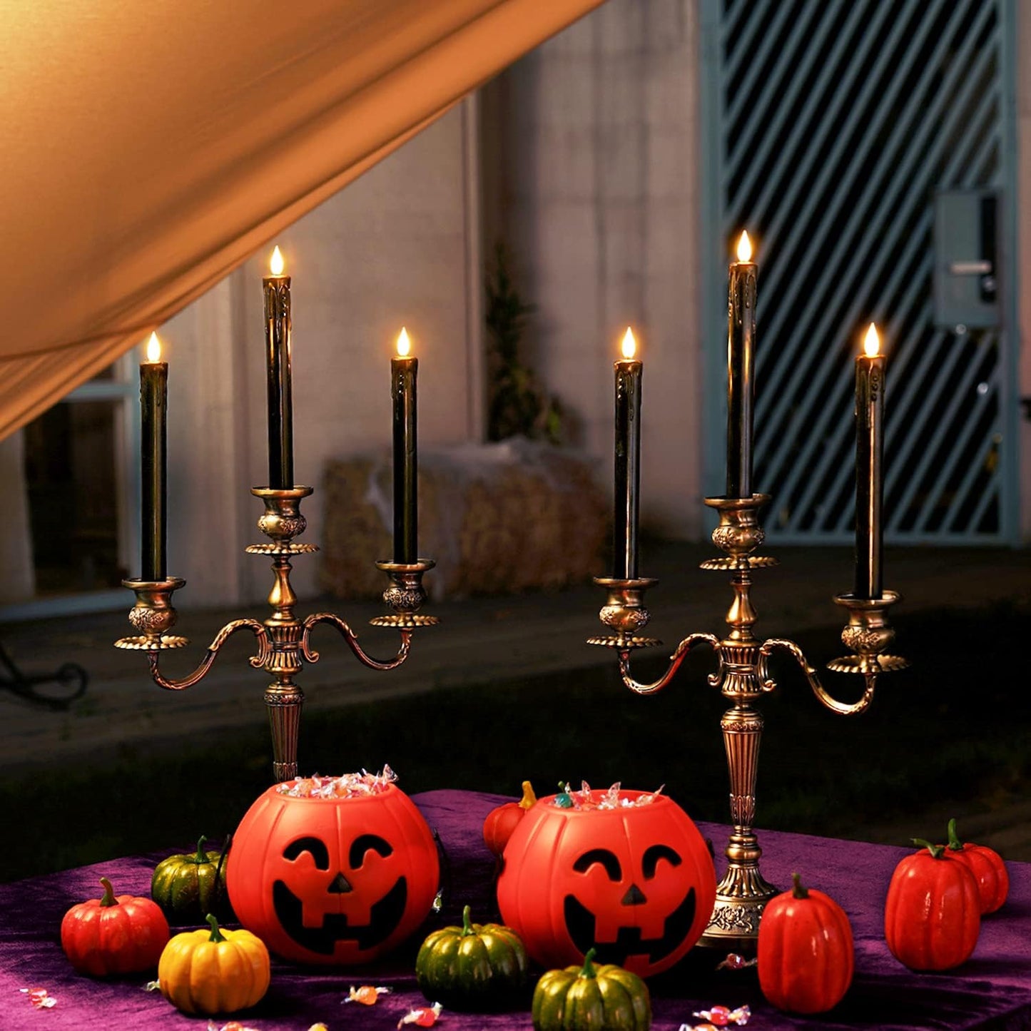 Homemory Black Flameless Taper Candles with Remote and Timer, Real Wax LED Taper Candles Battery Operated, Flickering Candle Sticks for Party Halloween Indoor Decoration, 6 Pcs, 9.6 inches