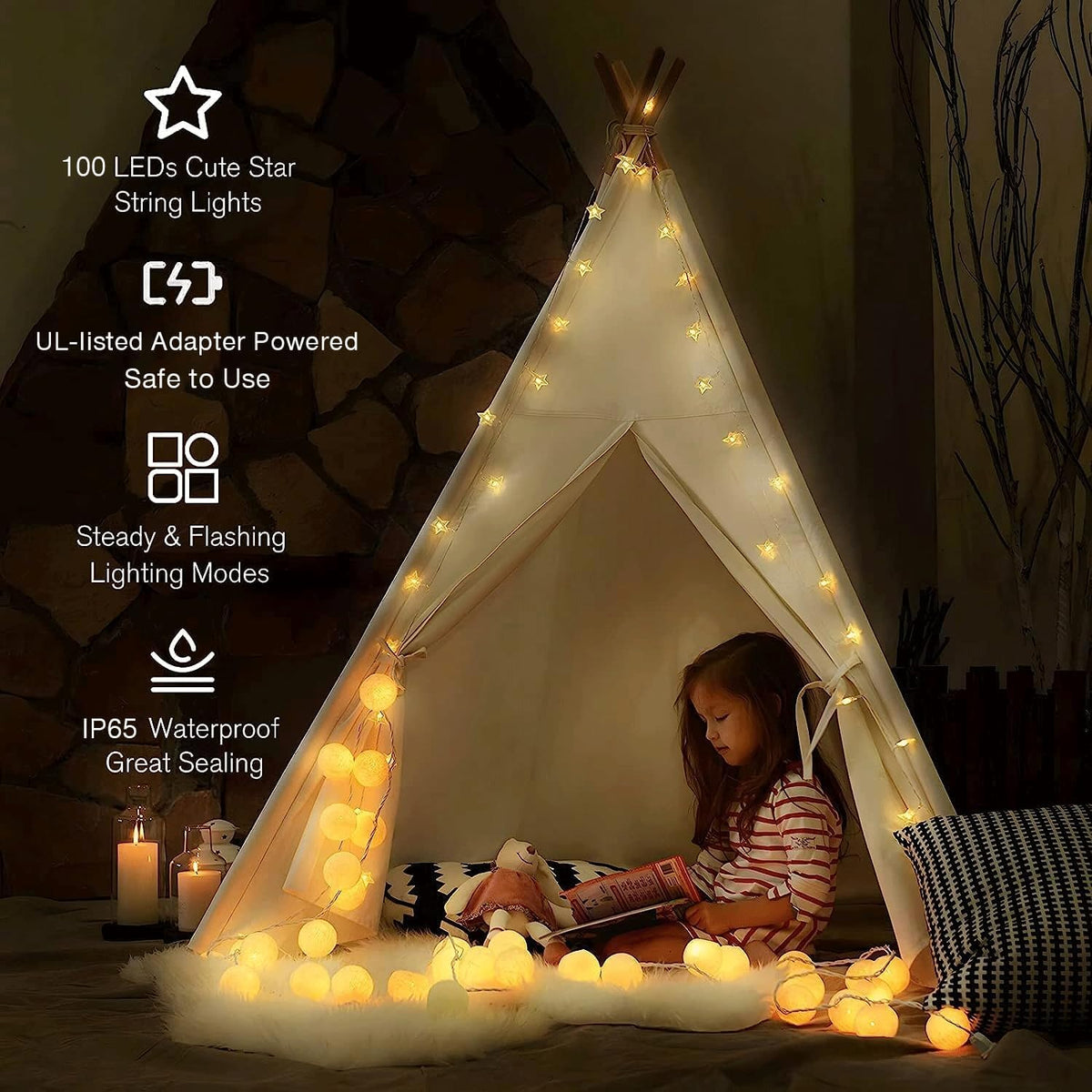 Star String Lights Plug in - 33 ft 100 LED Star Fairy String Lights with Remote and Timer, Waterproof for Bedroom Porch Wedding Party Patio Garden Tent Indoor Outdoor Décor, Warm White