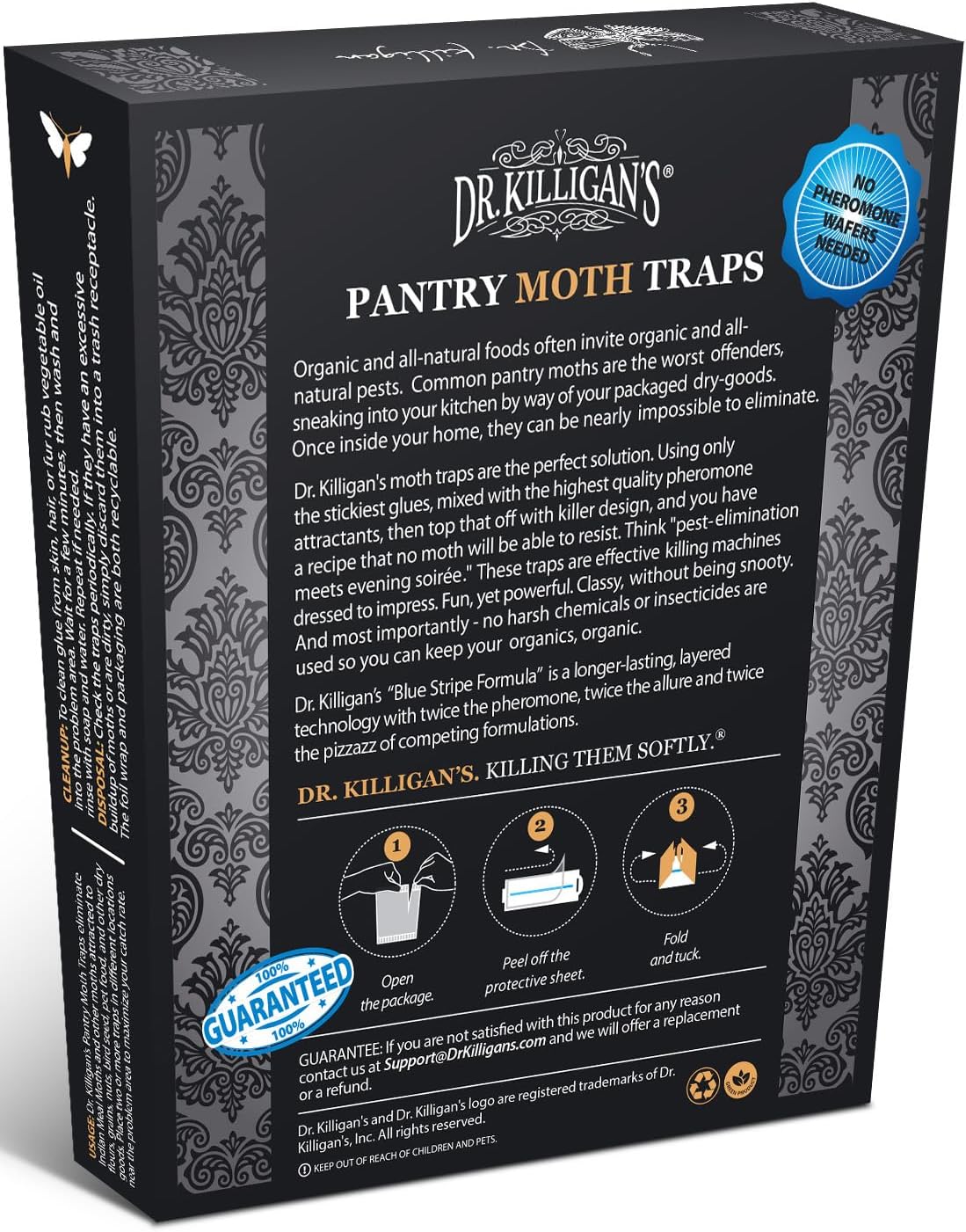 Dr. Killigan's Premium Double Potent Pantry Moth Traps with Pheromones Prime, Sticky Indian Meal Moth Traps for Kitchen, How to Get Rid of Moths in House (6 Pack, Black)