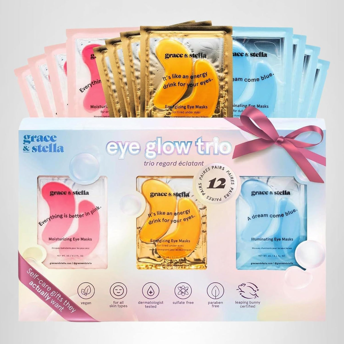 grace & stella Under Eye Patches (12 pairs) Eye Masks for Puffy Eyes and Dark Circles - Valentine Gifts for Women - Gifts for Wife, Bridesmaids, Birthdays, Bachelorette Party, Self Care - Vegan