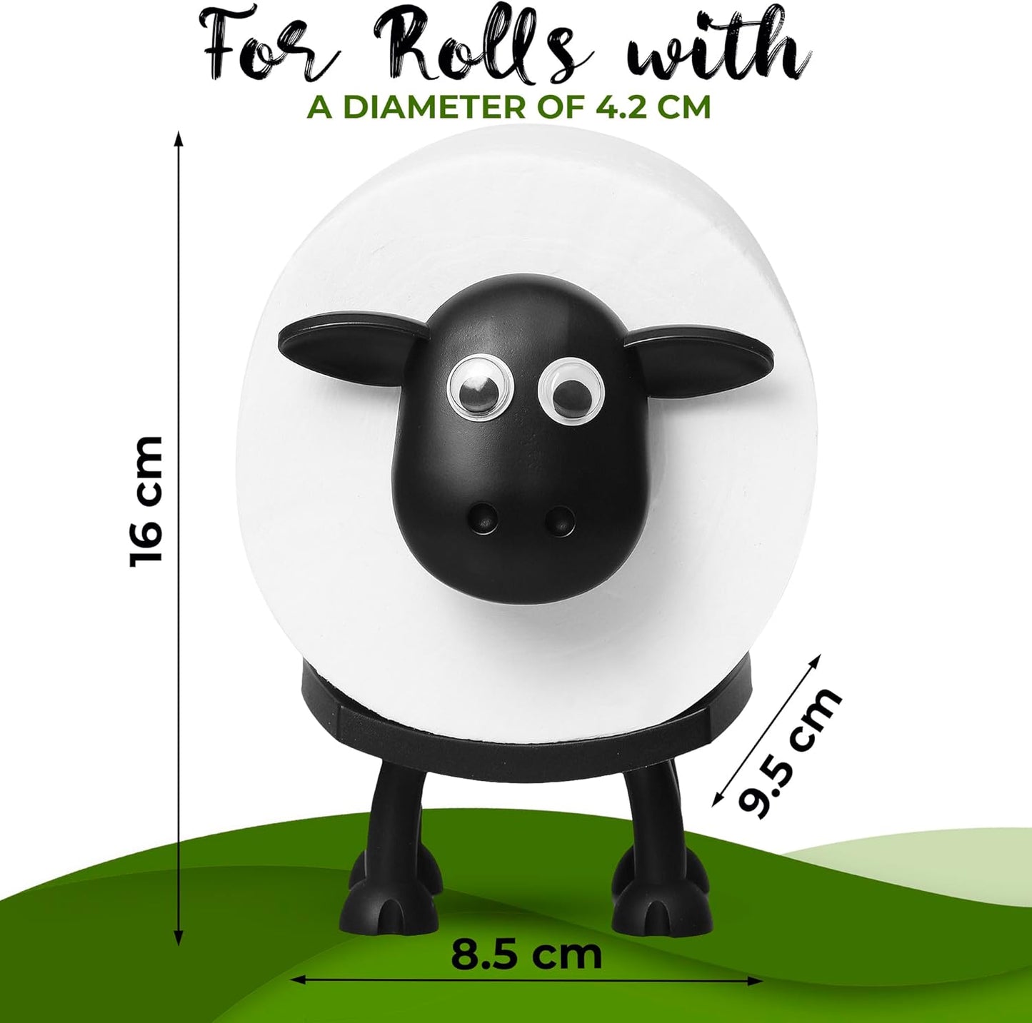 VELENTI Sheep Toilet Roll Holder - Funny Toilet Paper Holder Free Standing Bathroom Set - 3D Printed Black Sheep Loo Roll Holder - Hilarious Tissue Paper Roll Storage - Cute Bathroom Decor - Set of 3
