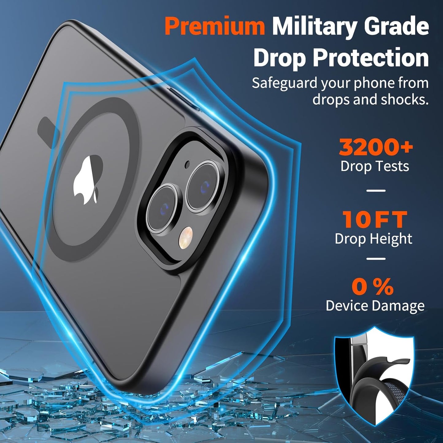 SUPFINE Magnetic for iPhone 14 Case & iPhone 13 Case (Compatible with MagSafe)(Military Grade Drop Protection) Slim Translucent Matte Shockproof Phone Cover,Black