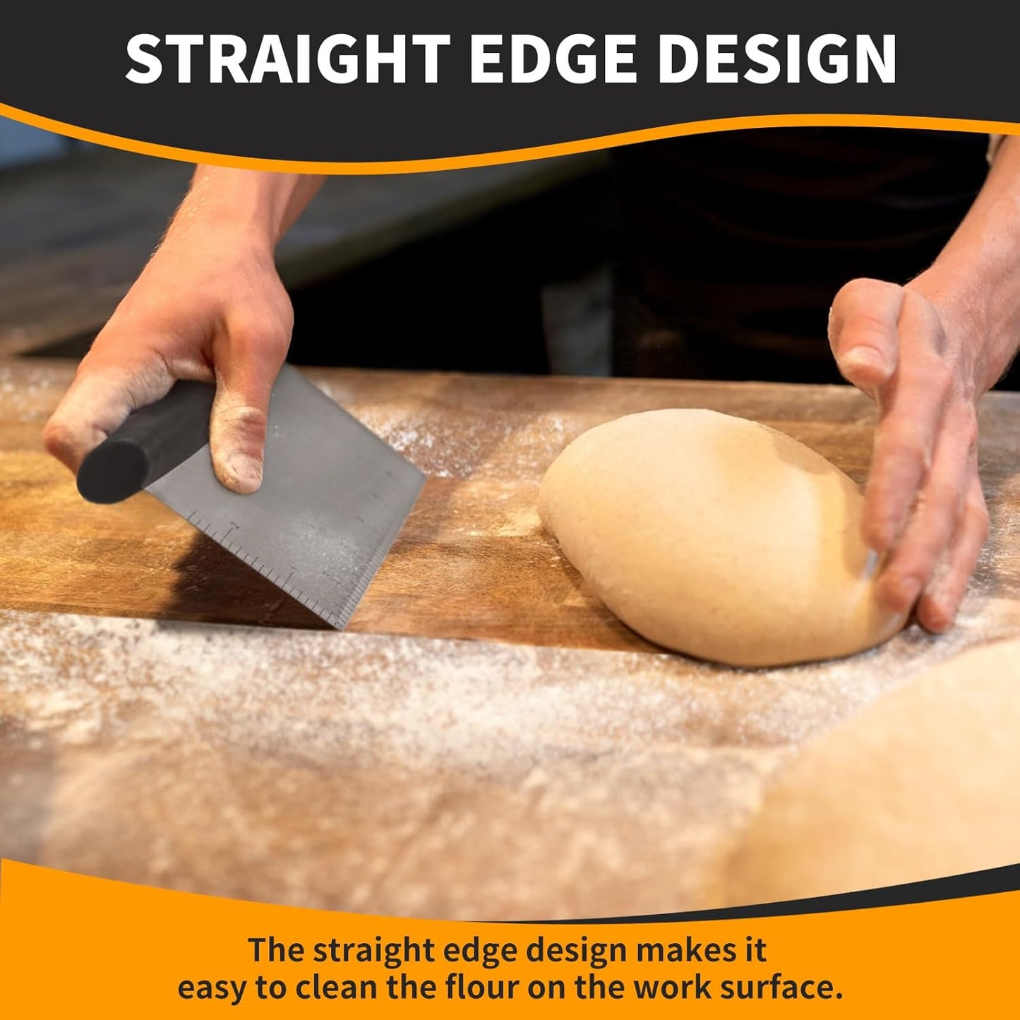 ALLTOP Bench Scraper & Chopper for Kitchen - Ideal Baking Essential Utensil,Stainless Steel Pastry/Dough/Food Cutter Tool for Cake Pizza Bread,Cooking - 1 Pack,Black