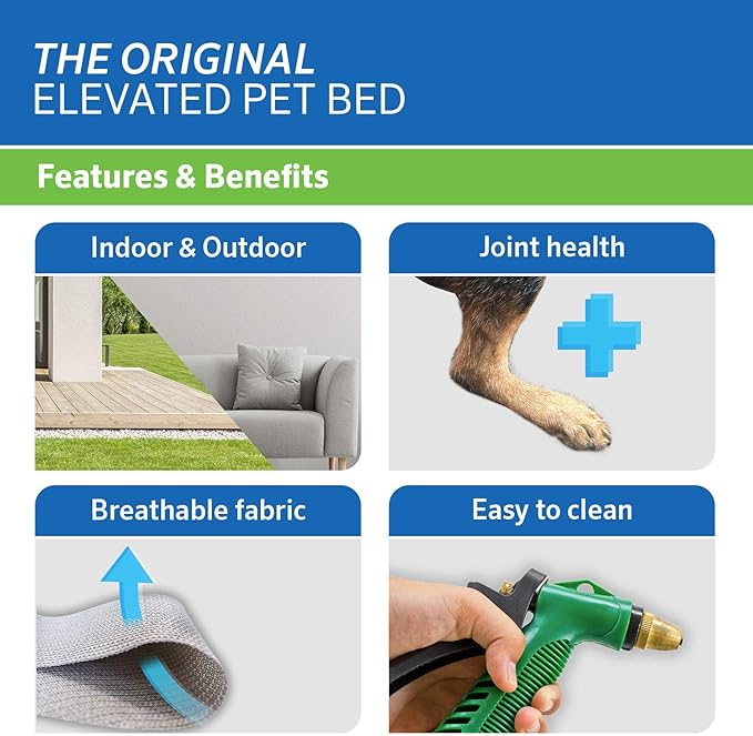 Coolaroo Original Elevated Dog Bed - Breathable Off-The-Ground Pet Bed with Cooling Fabric, Joint Relief & Moisture-Resistant Fabric, 100% Recyclable, Easy Clean, Grey, Medium