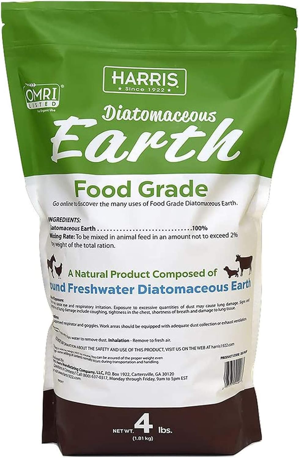 HARRIS Diatomaceous Earth Food Grade, 4lb with Powder Duster Included in The Bag