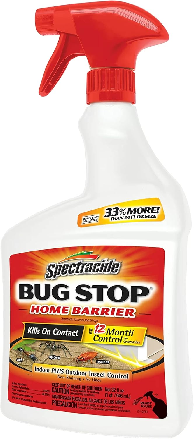 Spectracide Bug Stop Home Barrier, Kills Ants, Roaches and Spiders On Contact, Indoor and Outdoor Insect Control, 32 fl Ounce Ready-To-Use Spray