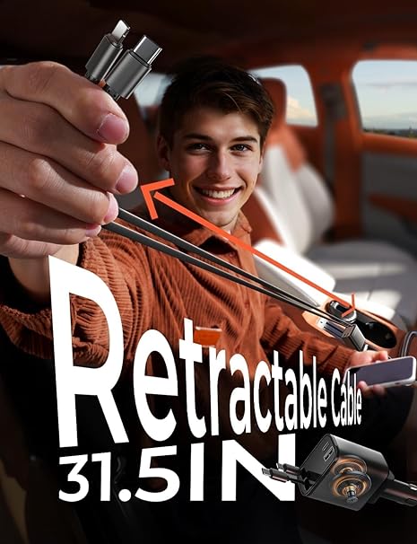 LISEN Retractable Car Charger, 69W USB C Car Accessories Adapter for iPhone 16 USB C Charger Fast Charging, Fathers Day for Gifts, Travel Essentials Gifts for Women Men, for iPhone 16 15 14 13 12