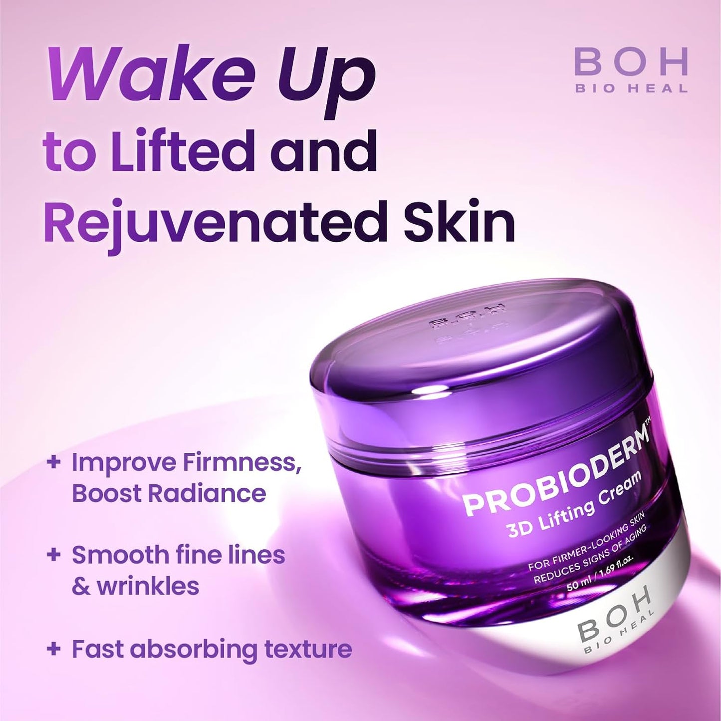 BIOHEAL BOH Probioderm 3D Lifting Cream 1.7 fl oz | Advanced Korean Anti-Aging Probiotics Facial Night Cream Moisturizer with 17-Peptide Complex & Patented Probioderm for Wrinkles on Face and Neck