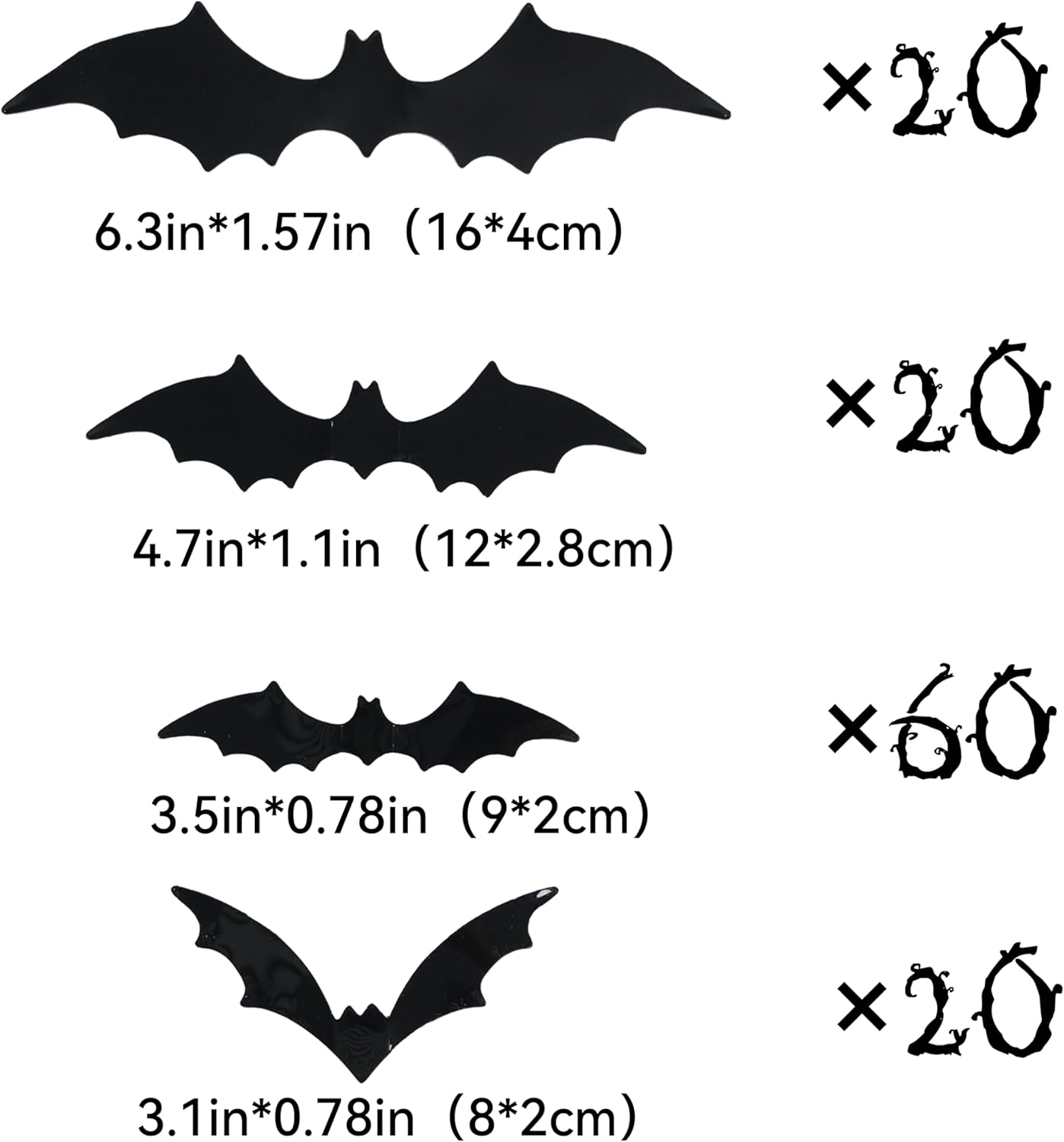 Bobobag 120 Pcs 3D Bats Halloween Decorations,Halloween Wall Decor 4 Sizes Black Bats Sticker for Wall Window