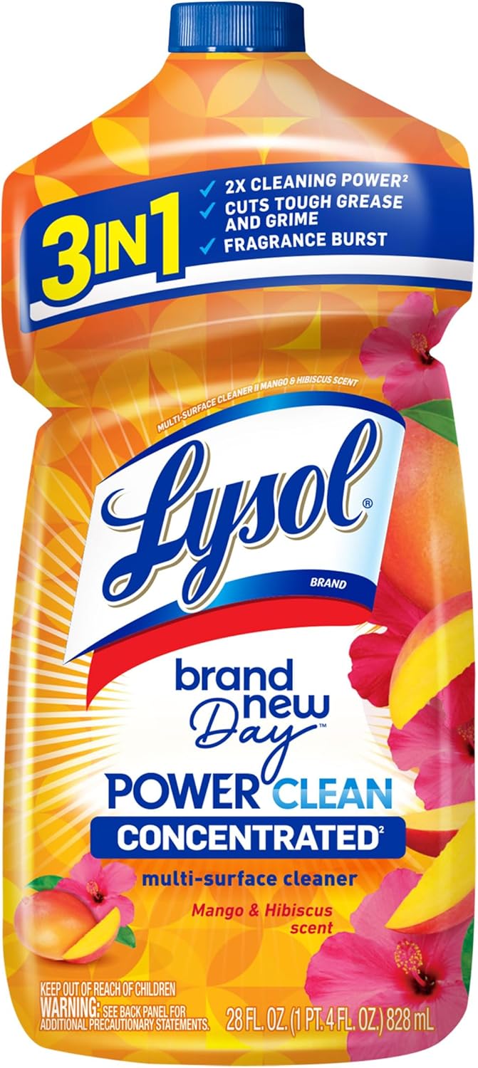 Lysol Power Clean Multi-Surface Cleaner, 2x Concentrated Pour, Mango & Hibiscus, 28 Fl Oz