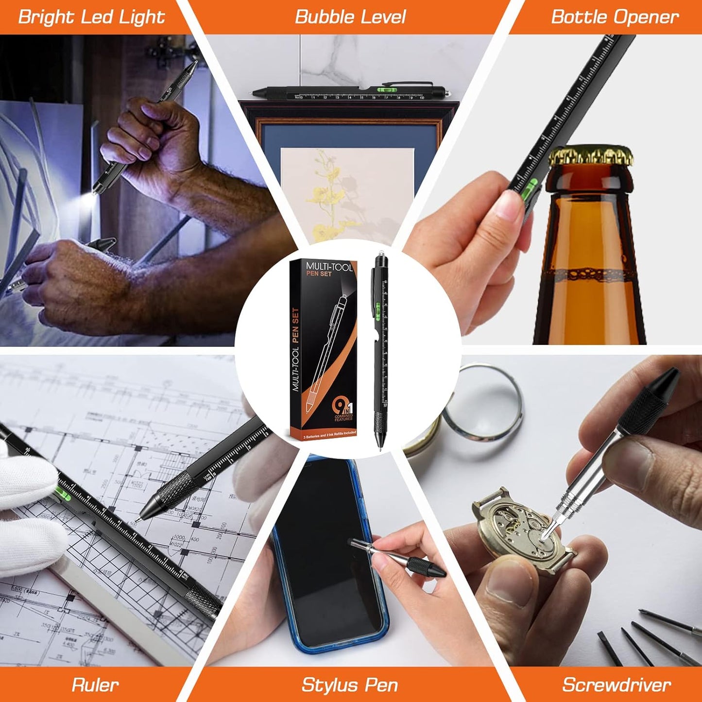 Gifts for Men, Mens Valentines Day Gifts for Him Husband, 9 in 1 Multitool Pen, Cool Tools Gadgets Birthday Stocking Stuffers for Men, Fathers Day Dad Presents from Daughter Son