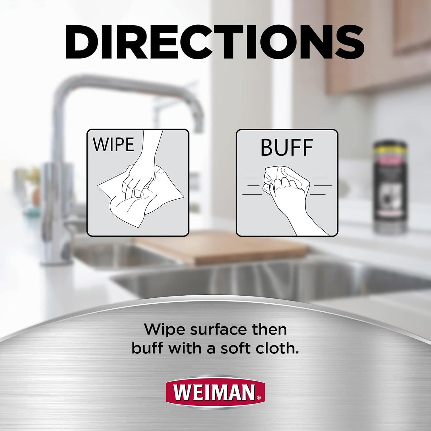 Weiman Stainless Steel Cleaner, 30 Count Cleaning Wipes, Removes Dirt, Grime, and Grease, No Streaks or Residue, Stainless Steel Polish for a Sparkling Clean and Shiny Surface, Cleaning Supplies
