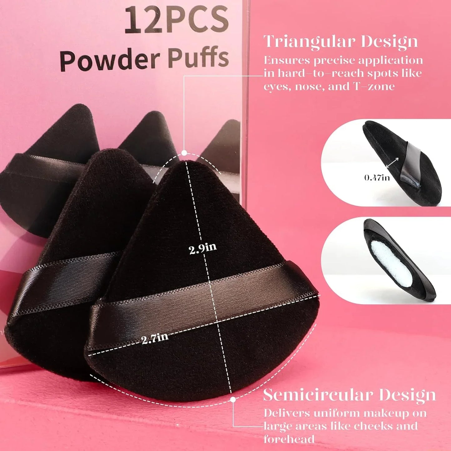 BEAKEY 12pcs Triangle Powder Puffs for Loose Powder & Foundation Makeup - Cart Shape