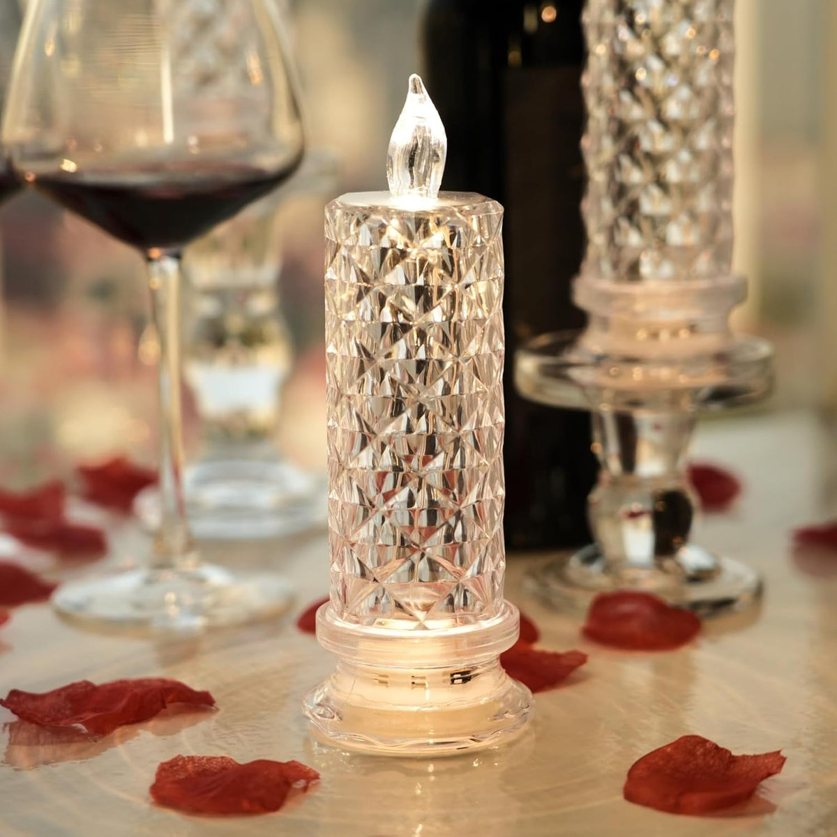 Rose Shadow LED Flameless Candles, 6PCS Romantic Battery Operated Candles Led Pillar Candles for Valentines Anniversary Wedding Christmas Decorations(White, D 2.5" x H 7.2")