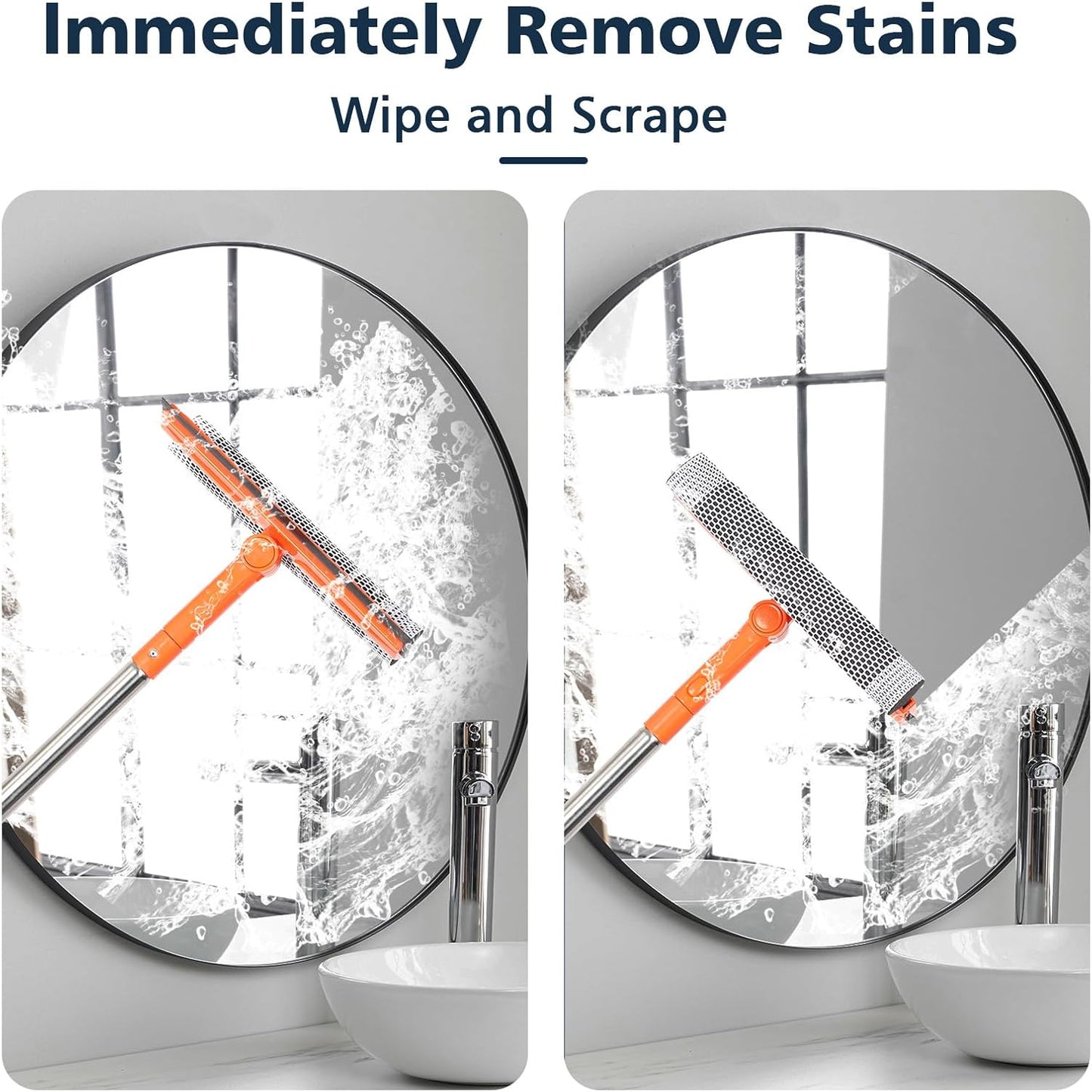 Professional Window Squeegee,2 in 1 Squeegee Window Cleaner with Long Stainless Steel Handle,Sponge Car Window Squeegee for Gas Station, Glass,Shower (Sponge Style)