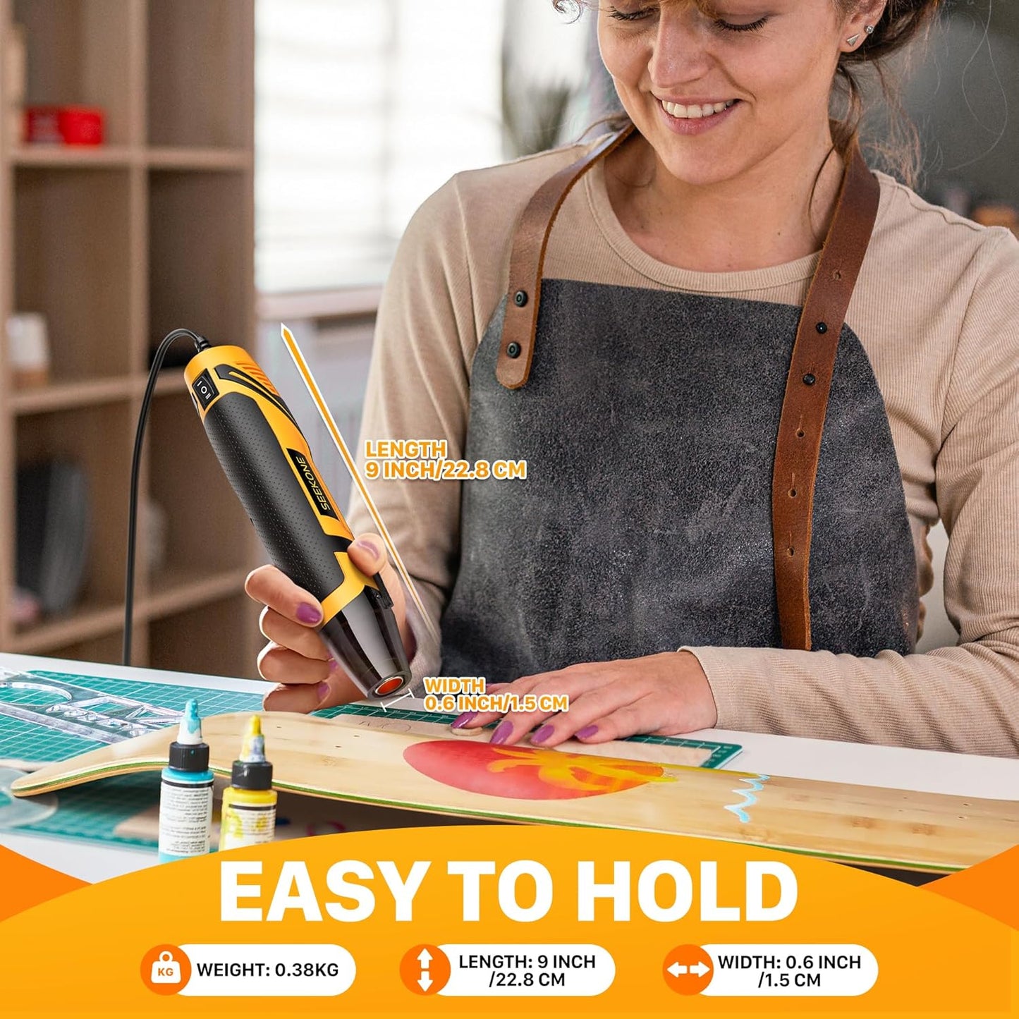 SEEKONE Mini Heat Gun, 350W 2-Temp Settings 500℉ & 842℉(260℃& 450℃) Fast Heat Hot Air Gun Tool with Reflector Nozzle and 4.9Ft Long Cable Overload Protection for Crafting, Vinyl Wrap and Shrink Tubing