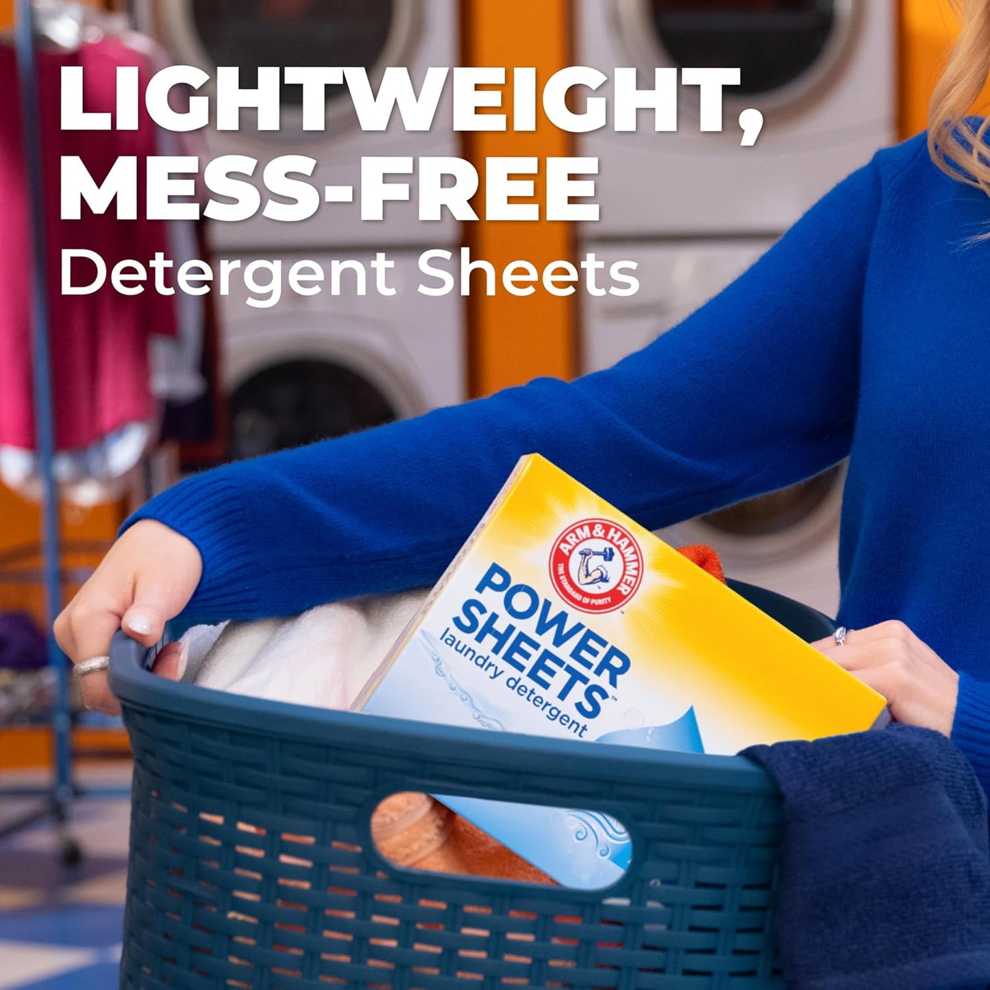 ARM & HAMMER Power Sheets Laundry Detergent, Fresh Breeze Scent, Dissolves in All Wash Temps, Lightweight and Travel-Ready, 60ct, Up to 120 Small Loads