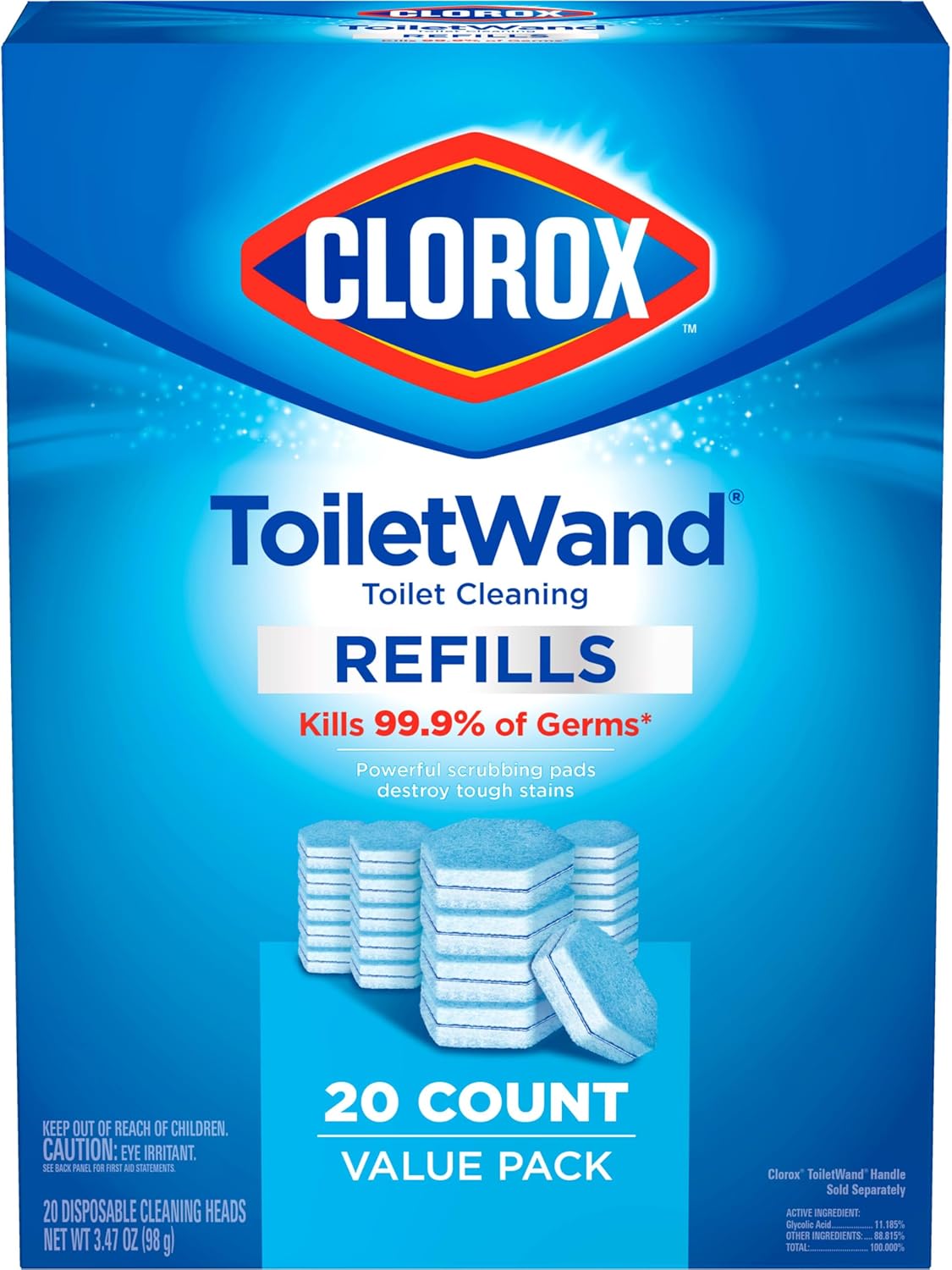 Clorox ToiletWand Disposable Toilet Cleaning Refill, Dorm Room Essentials, 20ct Original Scent