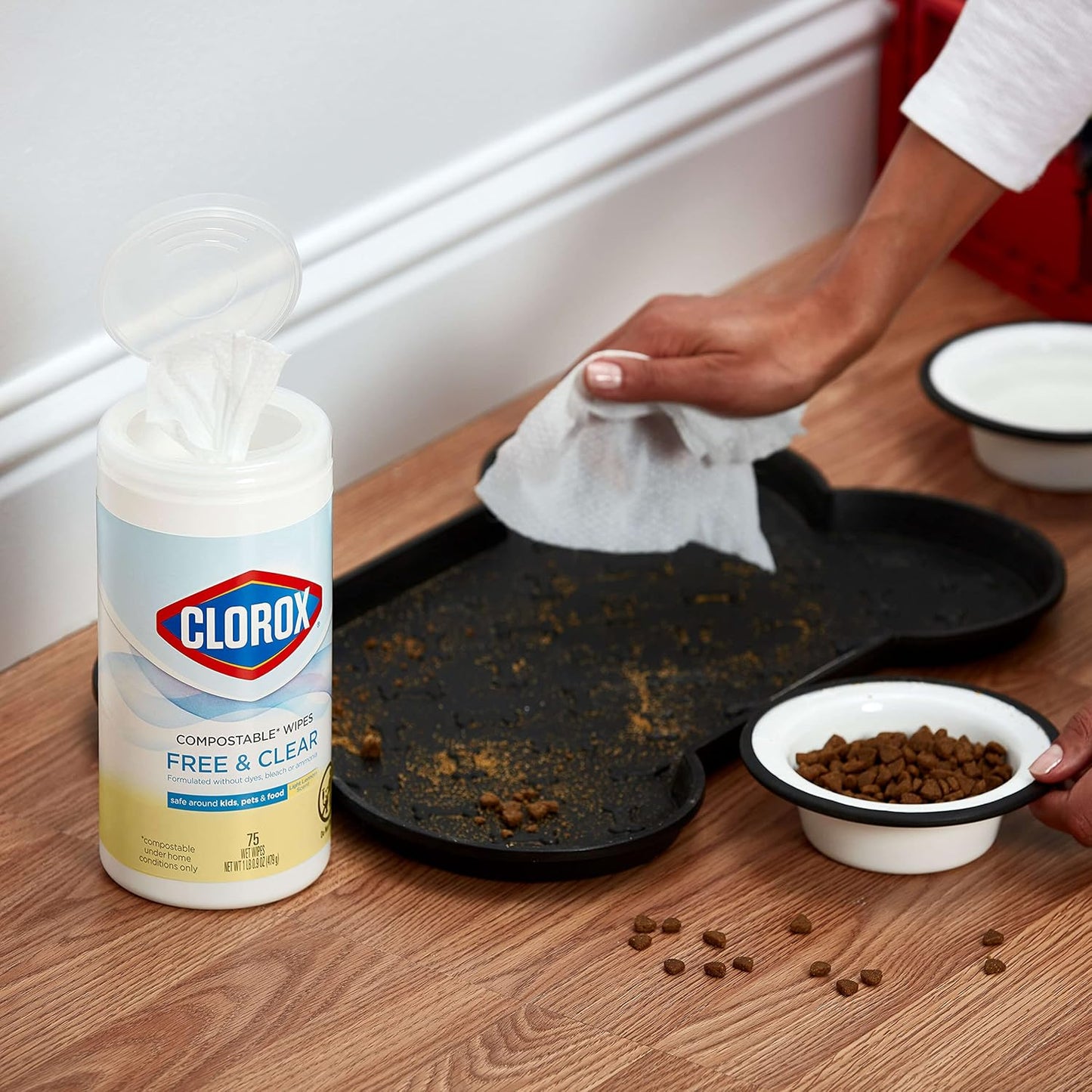 Clorox Free & Clear Compostable Cleaning Wipes, Light Lemon Scent, 75 Count, Pack of 3 (Pack May Vary)