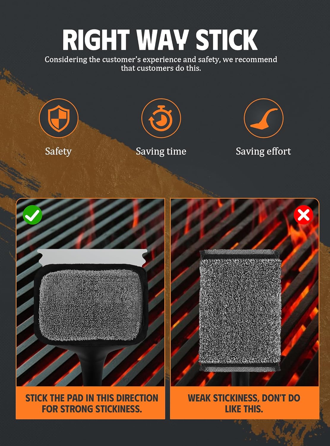 MEKER Grill Brush Bristle Free, Grill Cleaner Brush with 5 BBQ Replacement Head for Cast Iron, Stainless Steel Grates, Safe Grill Scraper Outdoor BBQ Grill, Black