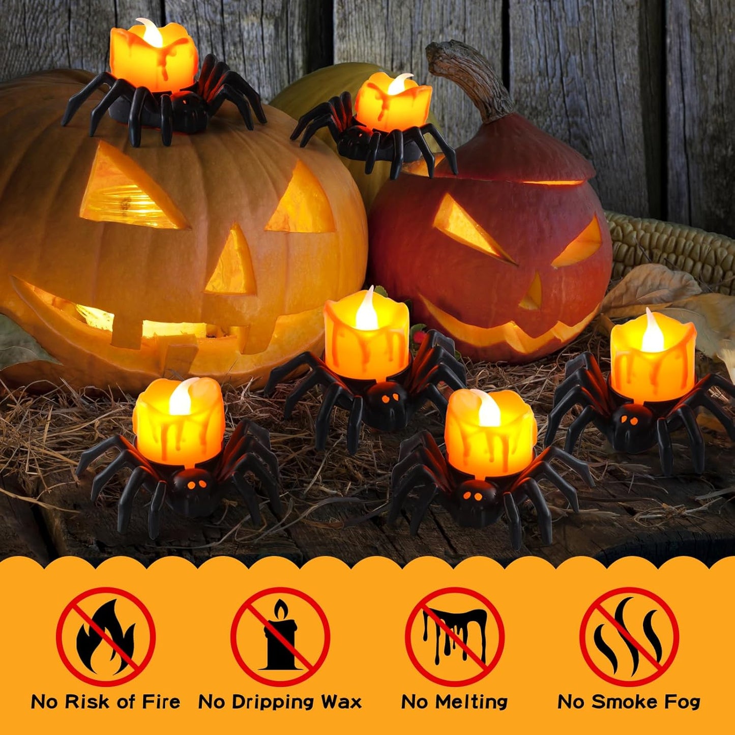 12 Packs Halloween Spider Lights,Bright Novelty LED Flameless Spider Candle Tea Lights,Battery Operated Orange Halloween Decor Lights for Halloween Holiday Party Home Spooky Decor