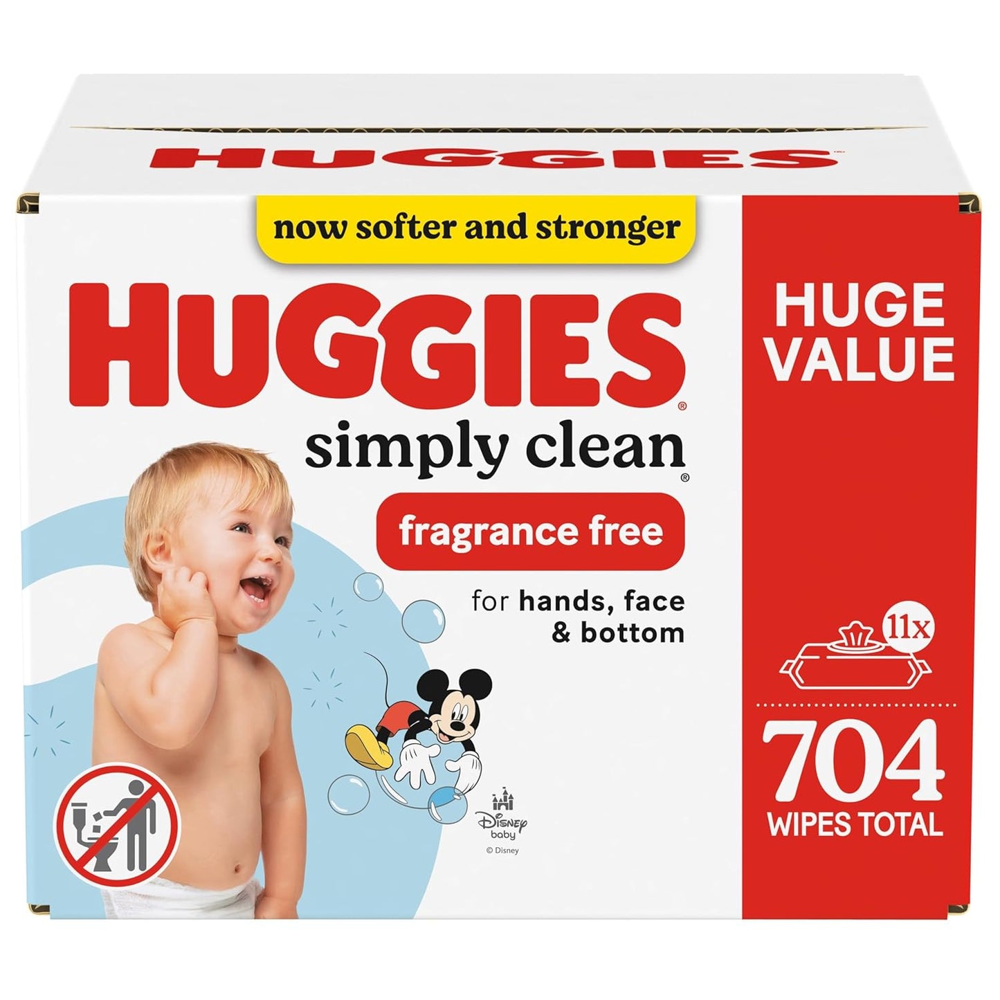 Huggies Simply Clean Baby Wipes, Unscented – 704 Wipes (11 Flip-Top Packs), Sensitive Skin Safe