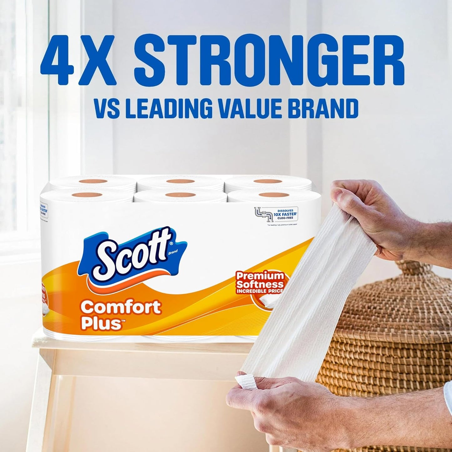 Scott ComfortPlus Toilet Paper, 12 Double Rolls, 231 Sheets per Roll, Septic-Safe, 1-Ply Toilet Tissue