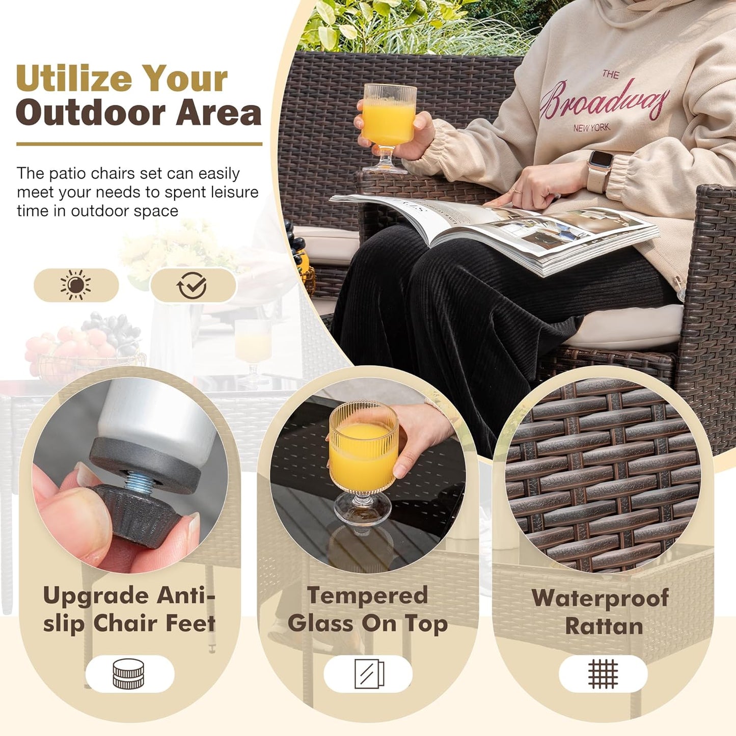 Homall 4 Pieces Outdoor Patio Furniture Sets Rattan Chair Wicker Set,Outdoor Indoor Use Backyard Porch Garden Poolside Balcony Furniture (Brown and Beige)