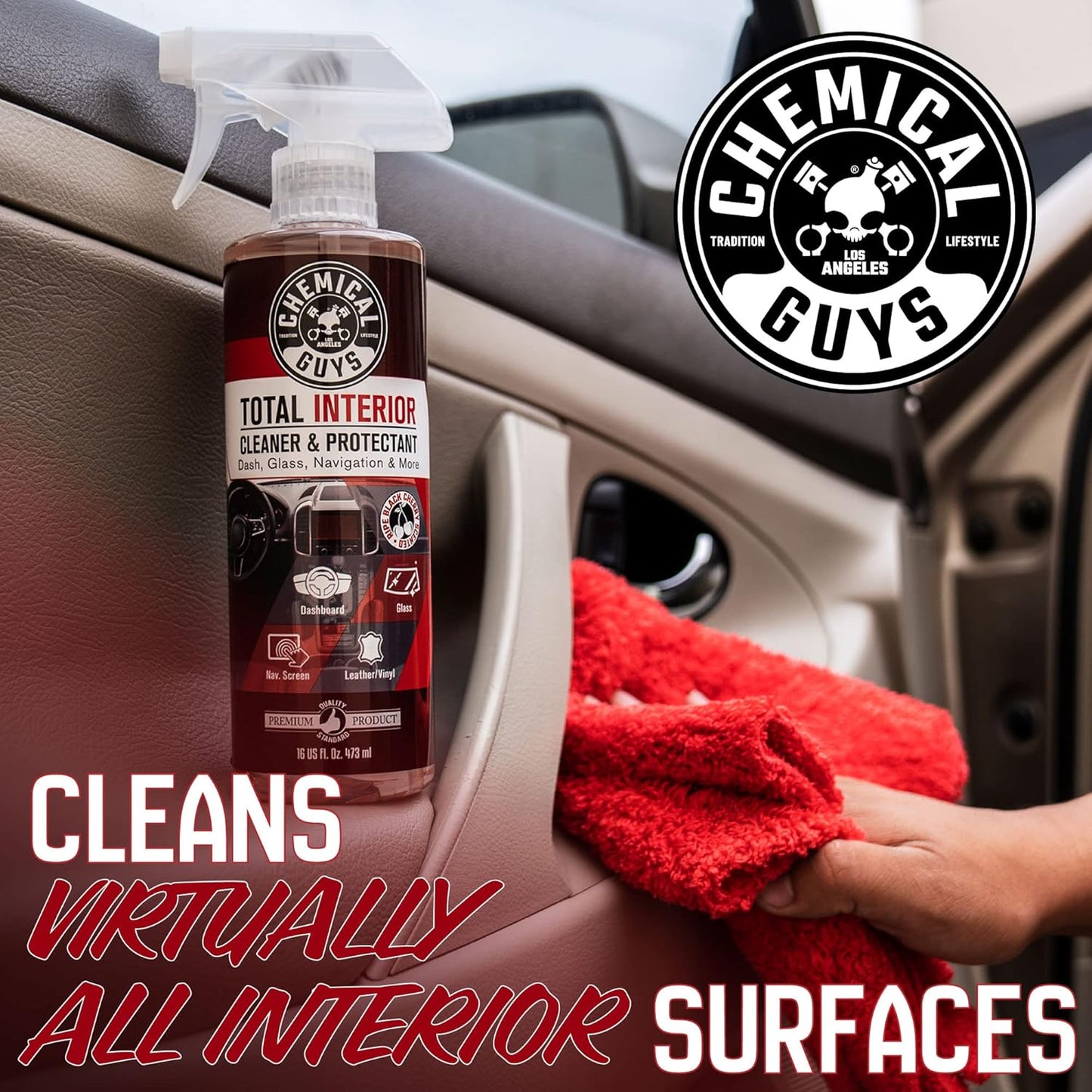 Chemical Guys Total Interior Cleaner and Protectant - Black Cherry Scent, Cleans and Protects Leather, Vinyl, Plastic, Rubber, Glass, and Fabric, Safe for Cars, Trucks, SUVs, RVs, and More - 16 oz