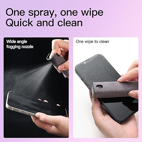 Touchscreen Screen Cleaner Kit 2 Pcs, Phone, Tablet and Car Screen Cleaner, Two in One Spray and Microfiber Cloth(Grey&Pink)