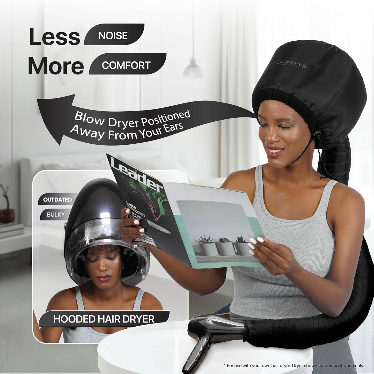 Hooded Hair Dryer Attachment w/A Headband Integrated That Reduces Heat Around Ears & Neck - Hair Dryer Hooded Diffuser Cap for Curly, Speeds Up Drying Time, Deep Conditioning At Home - Portable, Large
