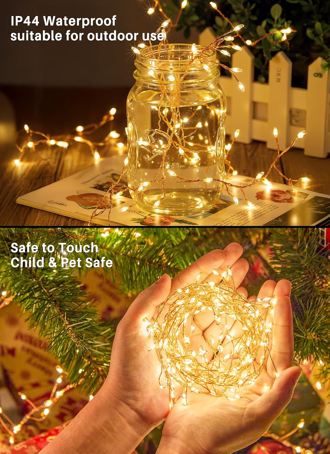 Fairy Lights Battery Operated, 10Ft 120 LED Firecracker String Lights, Waterproof Silver Wire Starry Firefly Light for DIY Wreath Weeding Indoor Outdoor Christmas Decorations