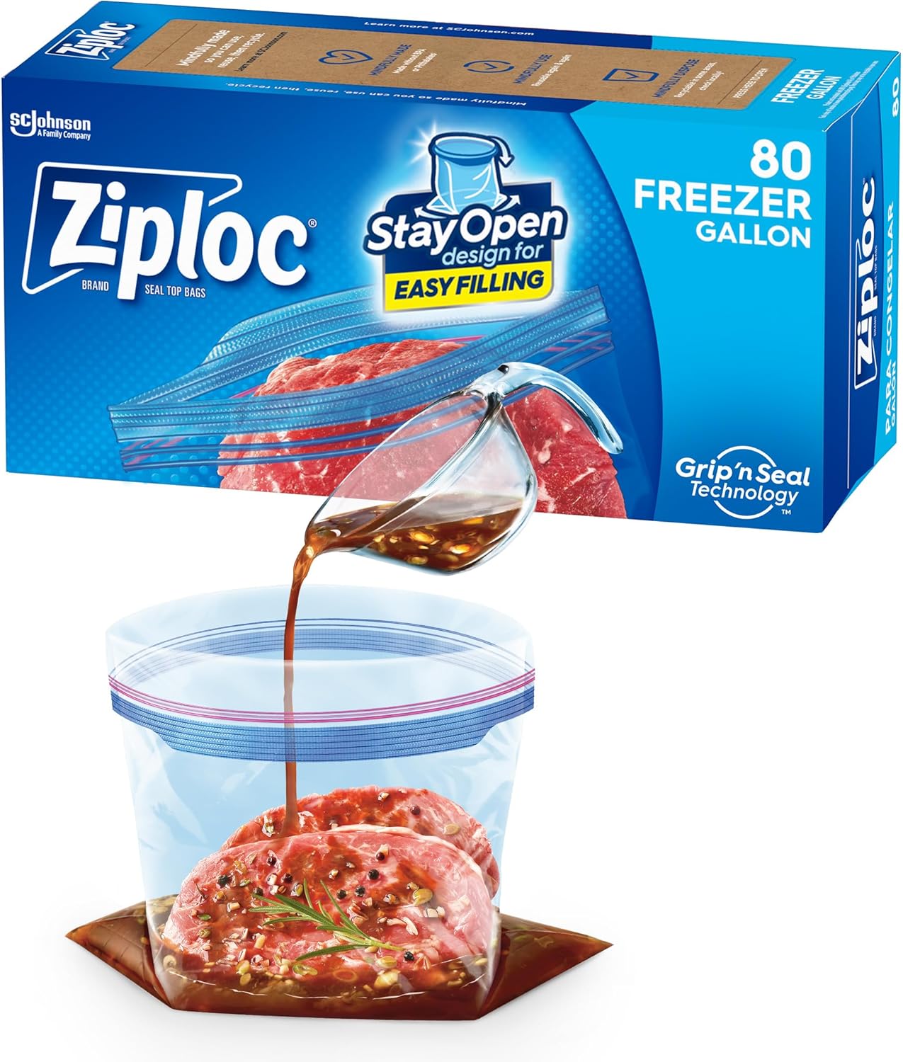 Ziploc Gallon Food Storage Freezer Bags, Stay Open Design, Easy to Fill, 80 count