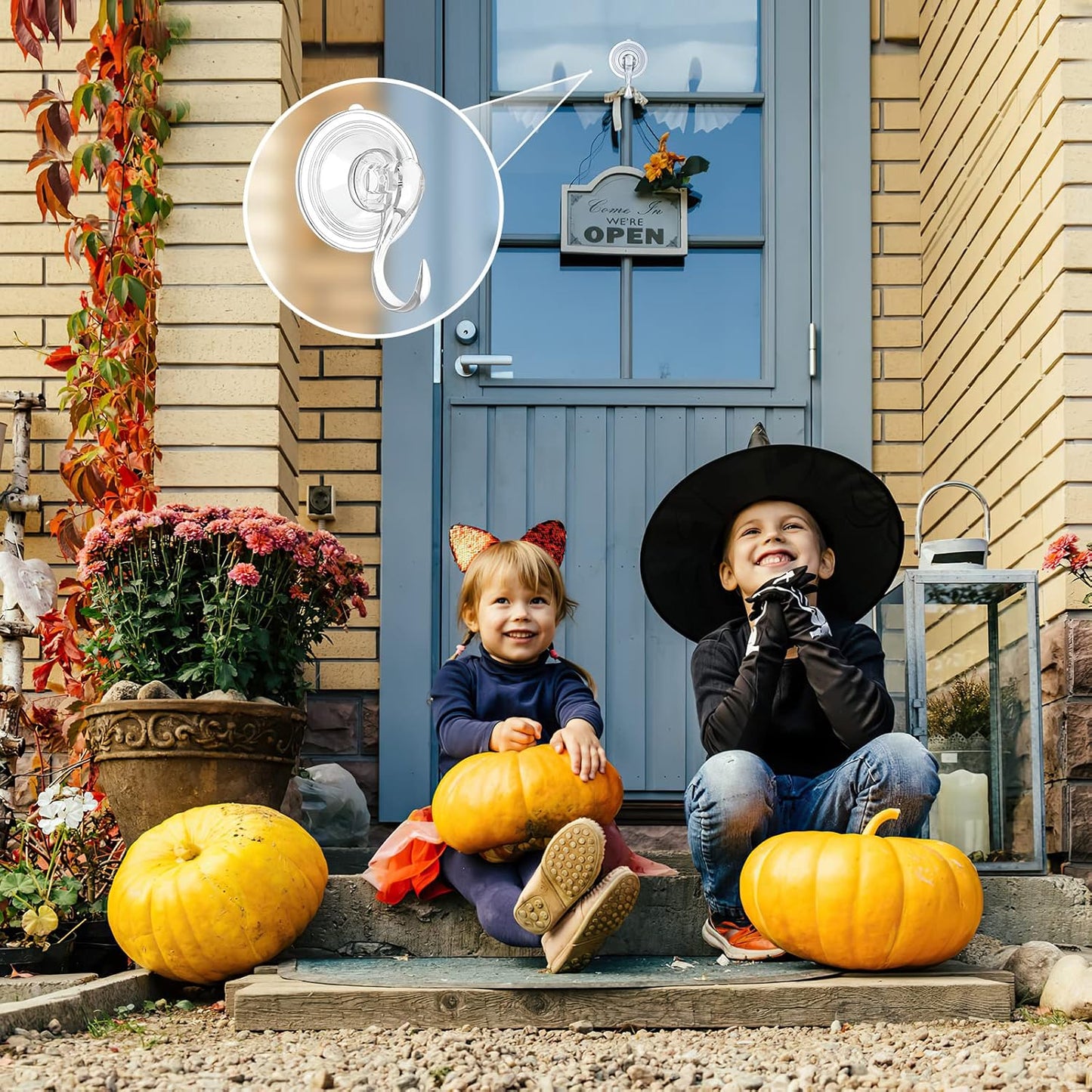 VIS'V Wreath Hanger, Large Suction Cup Wreath Hooks with Wipes, Heavy Duty, 22 LB Capacity, Removable and Reusable, Clear, 2 Pcs