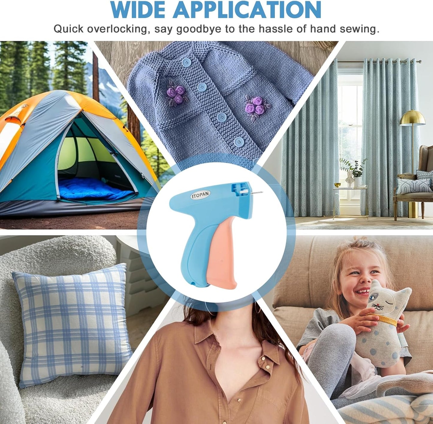 Stitch Gun for Clothes, Tagging Gun for Clothing Quick Fixes - Price Tag Gun with 6 Fine Needle, 1000 Black Fasteners & 1000 White Fasteners DeepSkyBlue1+LightSalmon