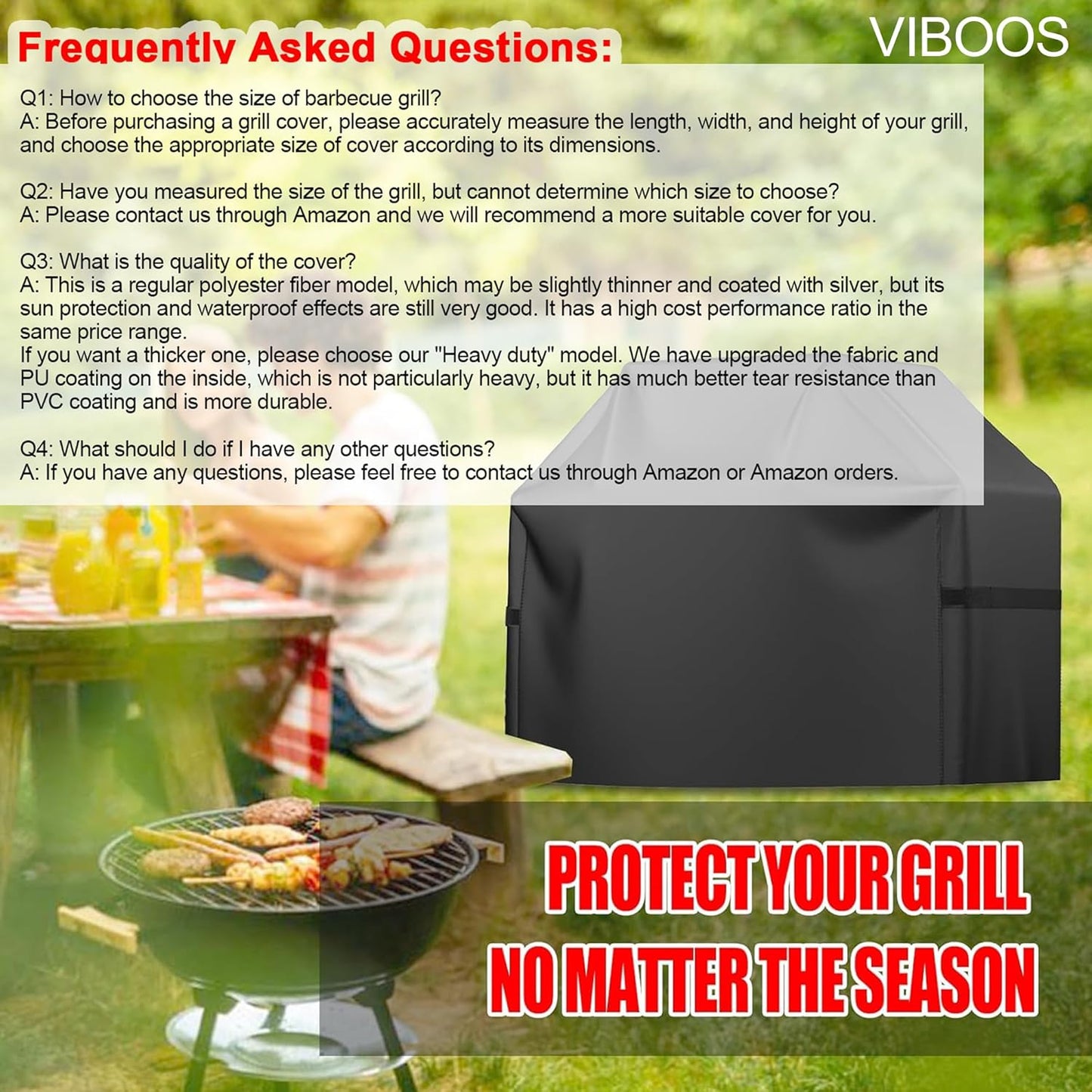 Grill Cover, 58 inch BBQ Gas Grill Cover for Outdoor Grill, Waterproof, Anti-UV, Rip-Proof, Fade Resistant Material, Barbecue Cover with Hook-and-Loop Straps & Adjustable Hem Drawstring, Black