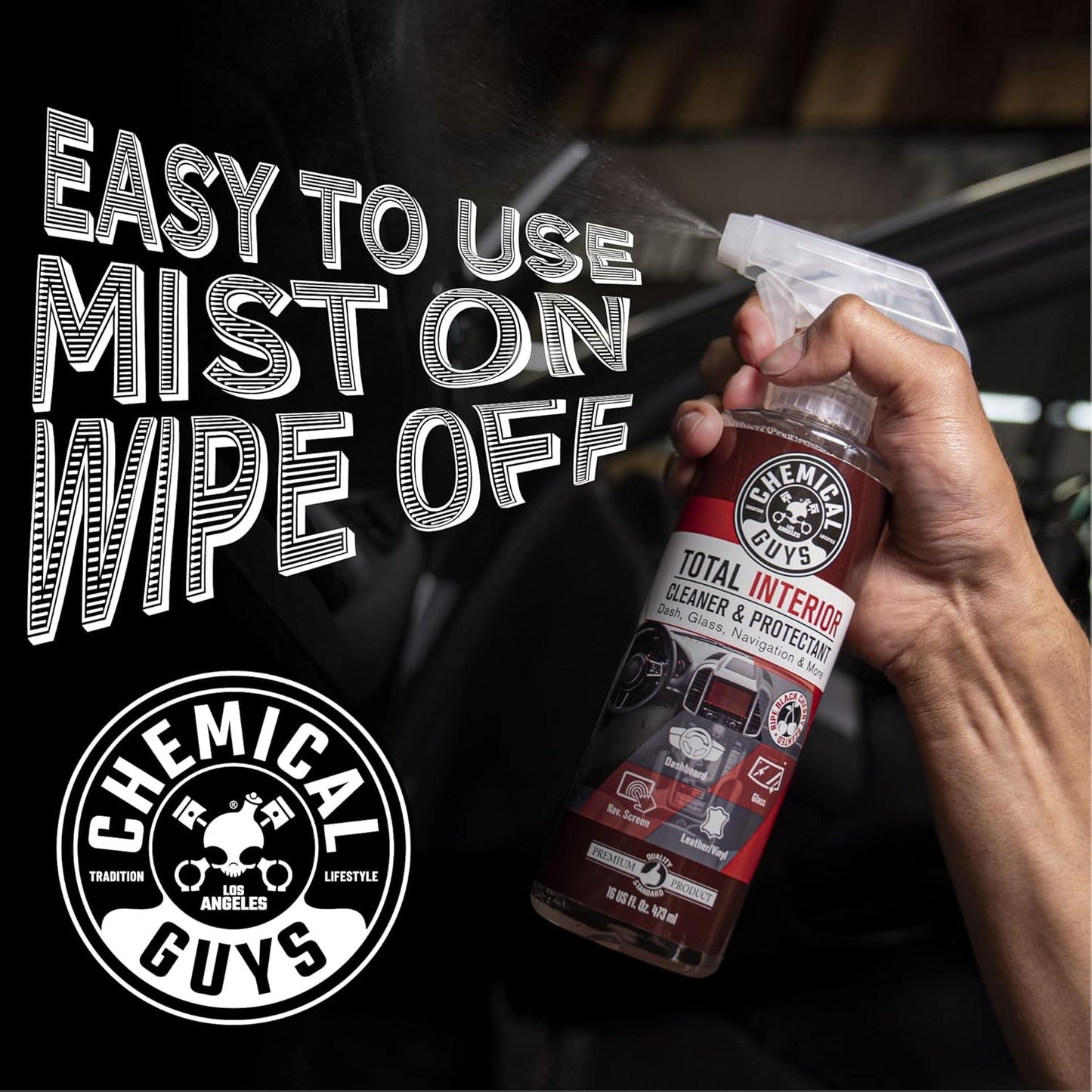 Chemical Guys Total Interior Cleaner and Protectant - Black Cherry Scent, Cleans and Protects Leather, Vinyl, Plastic, Rubber, Glass, and Fabric, Safe for Cars, Trucks, SUVs, RVs, and More - 16 oz