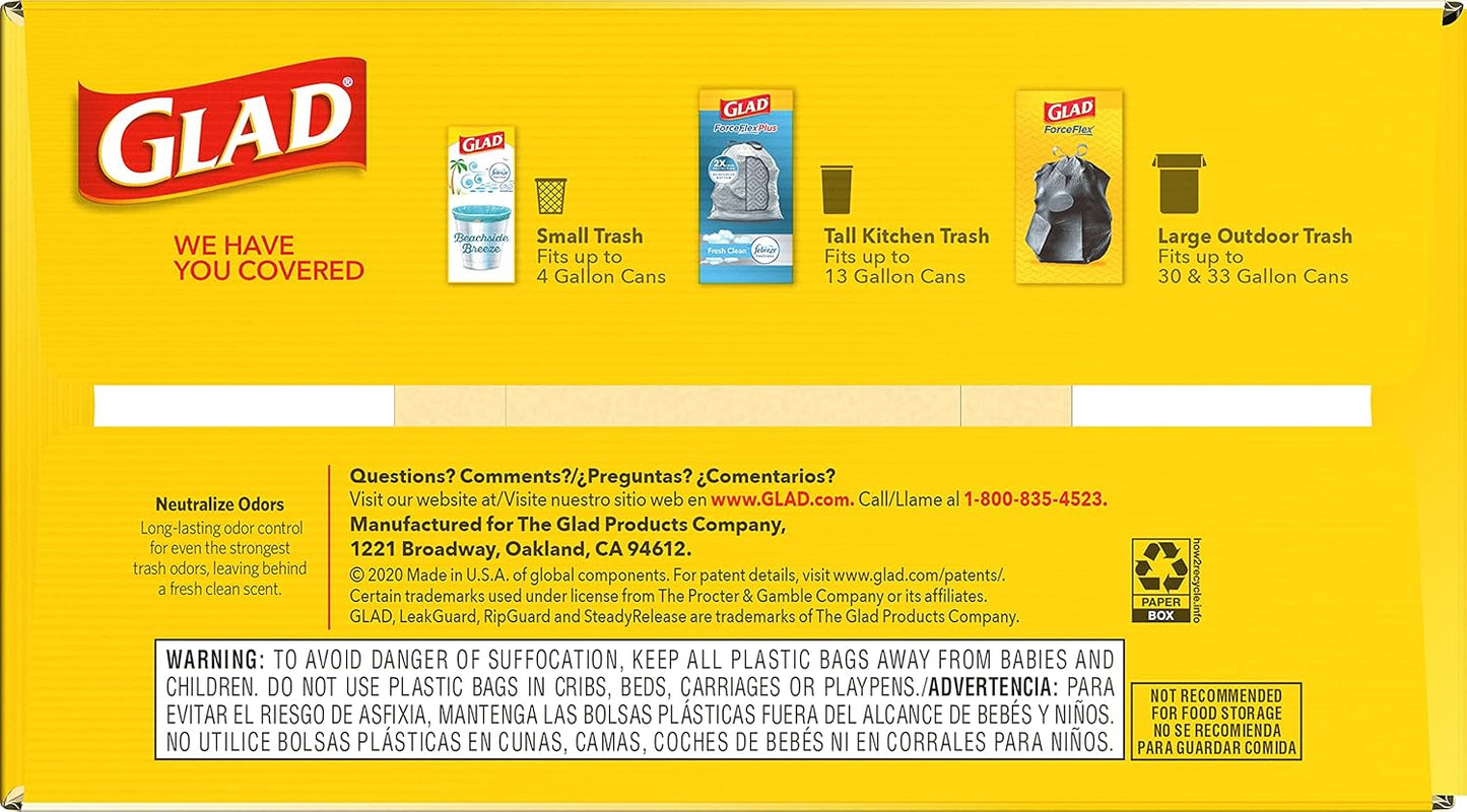 Glad Tall Kitchen Drawstring Trash Bags - Odorshield 13 Gallon White Trash Bag, Febreze Fresh Clean, 110 Count